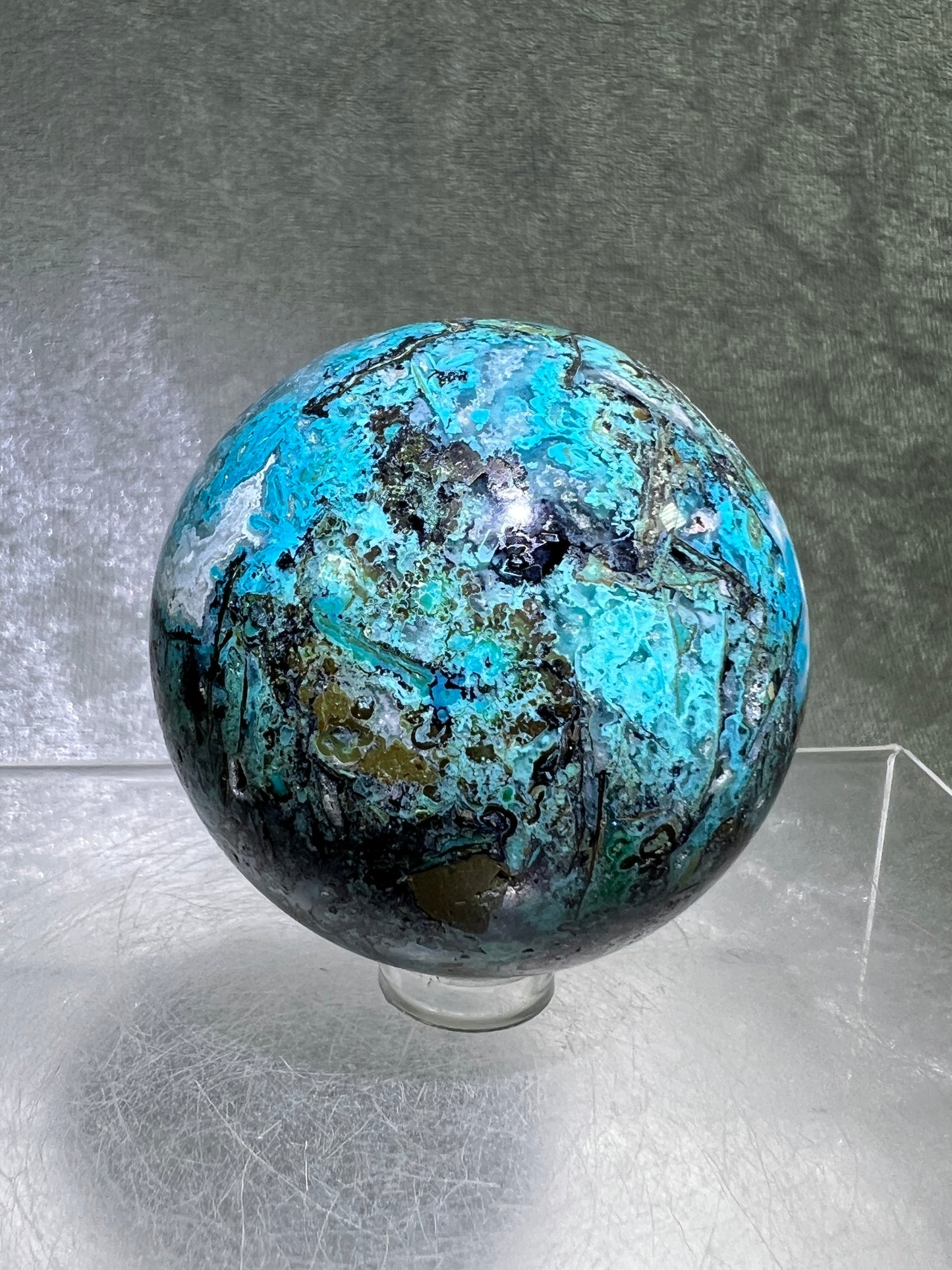 Chrysocolla Druzy Sphere. 56mm. Amazing Druzy With Bright Colors. Gorgeous Rare Display Sphere.