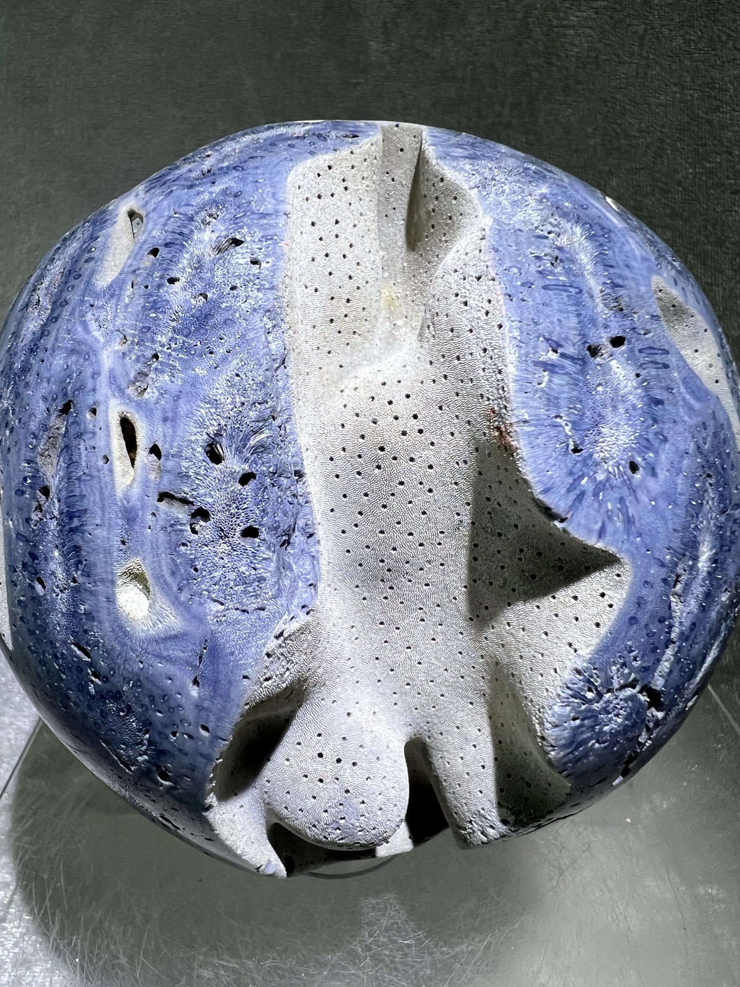 Blue Coral Sphere. Huge 108mm! Amazing Fossilized Heliopora Coerulea. Gorgeous Blue Ridge Coral Centerpiece Display Sphere