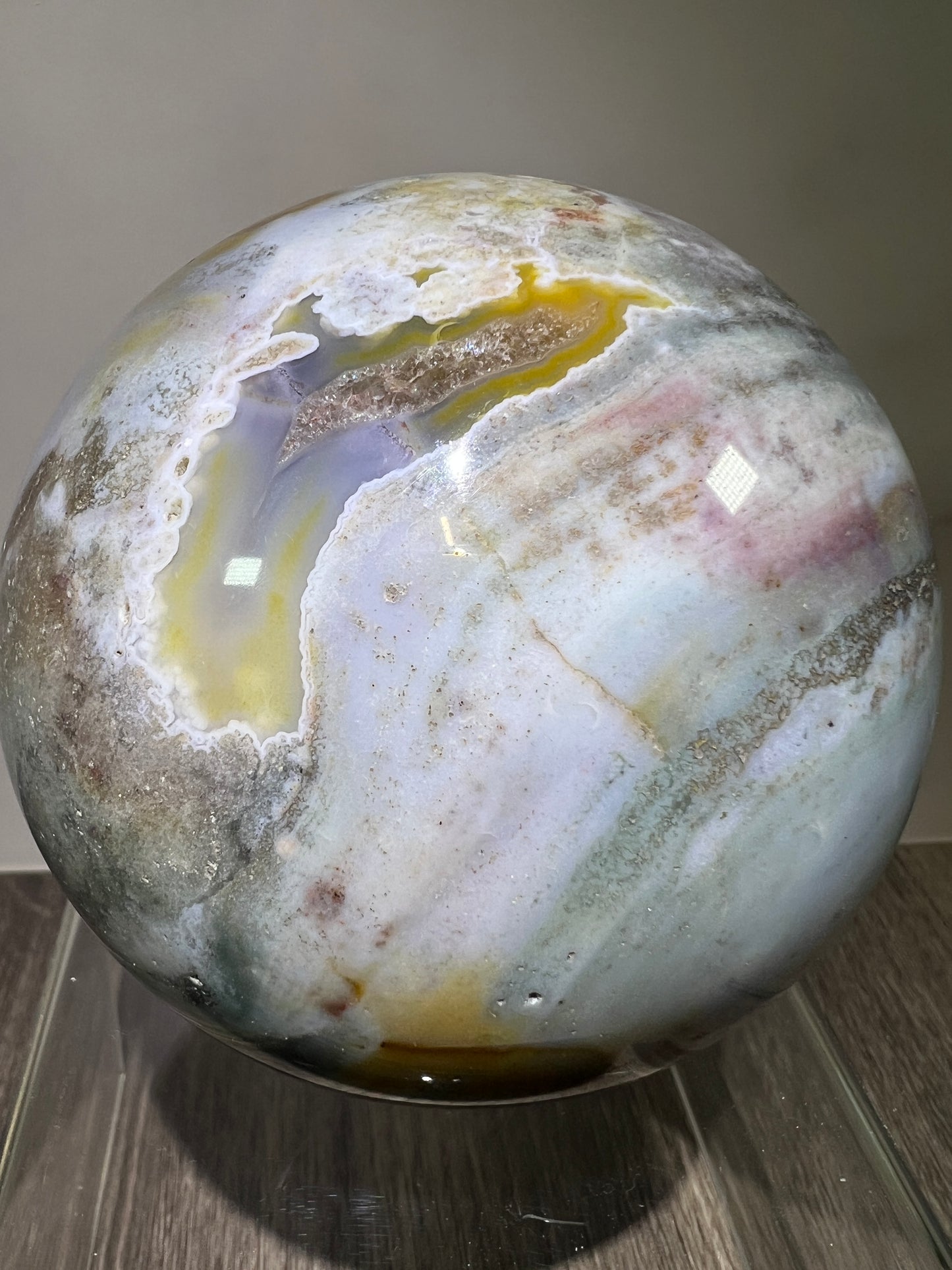 Ocean Jasper Sphere. 92mm. Large Pastel Display Crystal. Rare And Beautiful Colors!