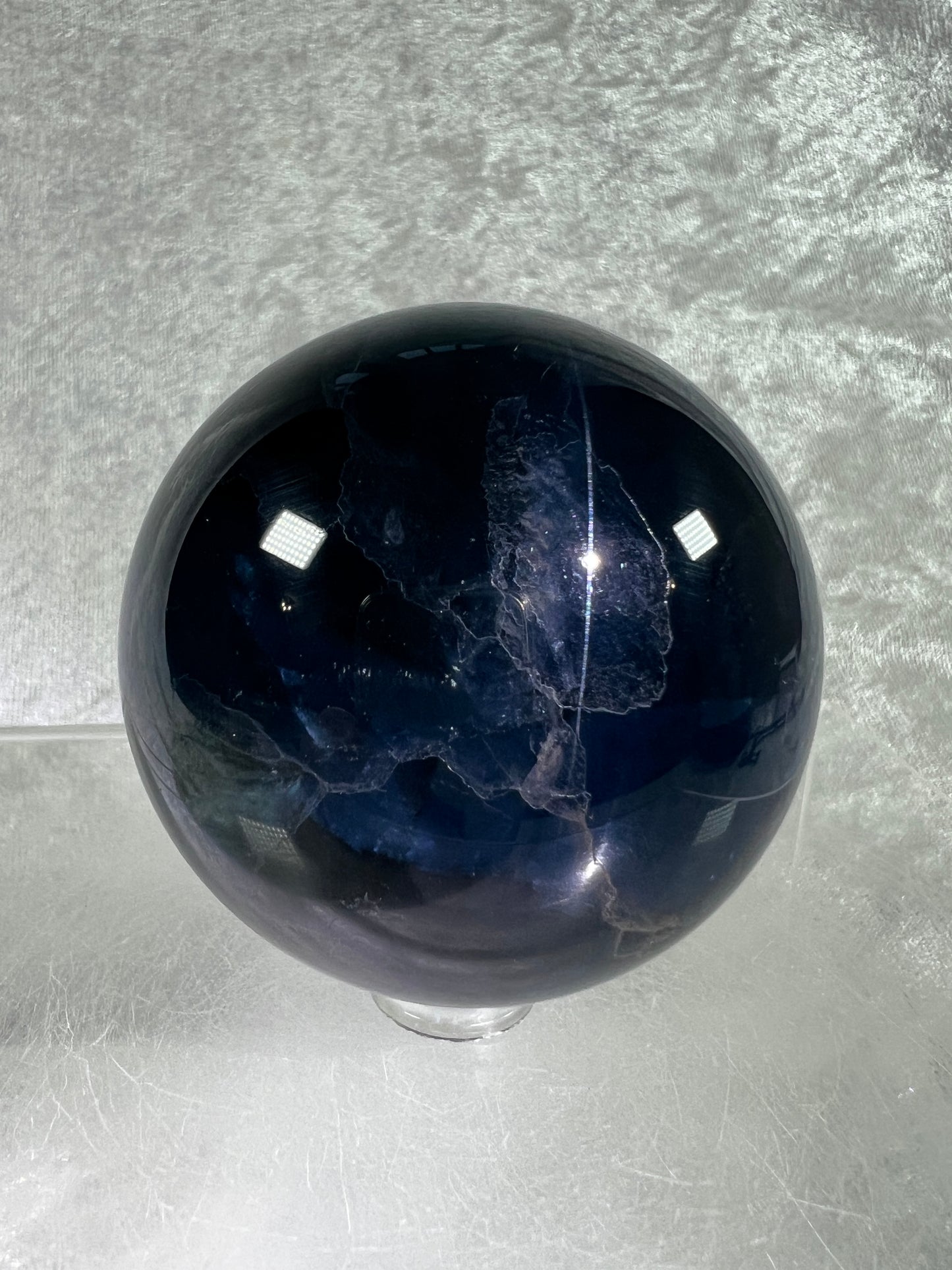 Blue Fluorite Sphere. 60mm. Gorgeous Rare Blue Fluorite. Beautiful Display Sphere With Rainbows.