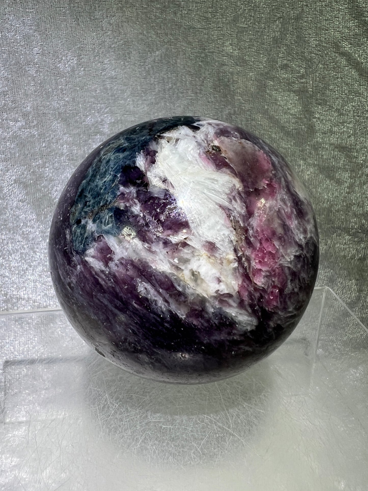 Unicorn Crystal Sphere. 77mm. All Natural Rare Display Sphere. Amazing Colorful Inclusions.