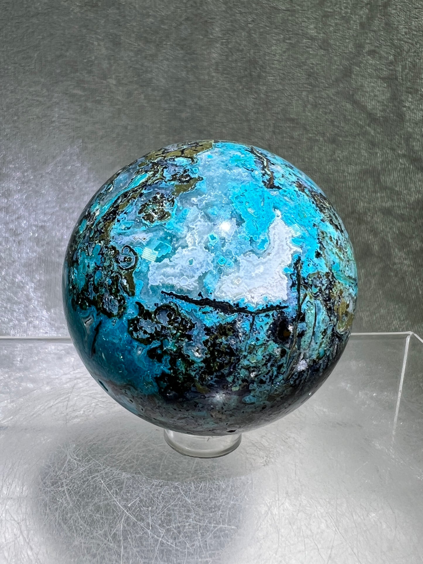 Chrysocolla Druzy Sphere. 56mm. Amazing Druzy With Bright Colors. Gorgeous Rare Display Sphere.