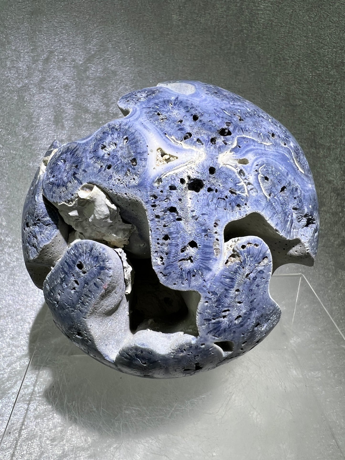 Blue Coral Sphere. Huge 108mm! Amazing Fossilized Heliopora Coerulea. Gorgeous Blue Ridge Coral Centerpiece Display Sphere