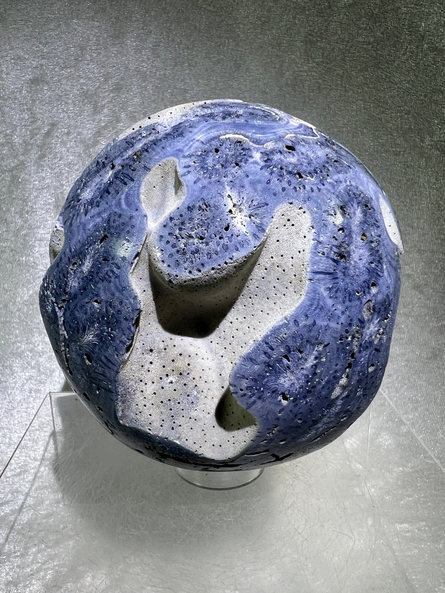 Blue Coral Sphere. Huge 108mm! Amazing Fossilized Heliopora Coerulea. Gorgeous Blue Ridge Coral Centerpiece Display Sphere