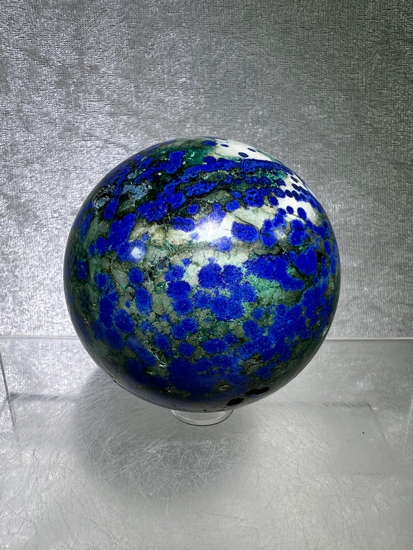 Azurite and Malachite Crystal Sphere. 64mm. Beautiful Deep Colors And Patterns. Awesome Druzy Display Piece!
