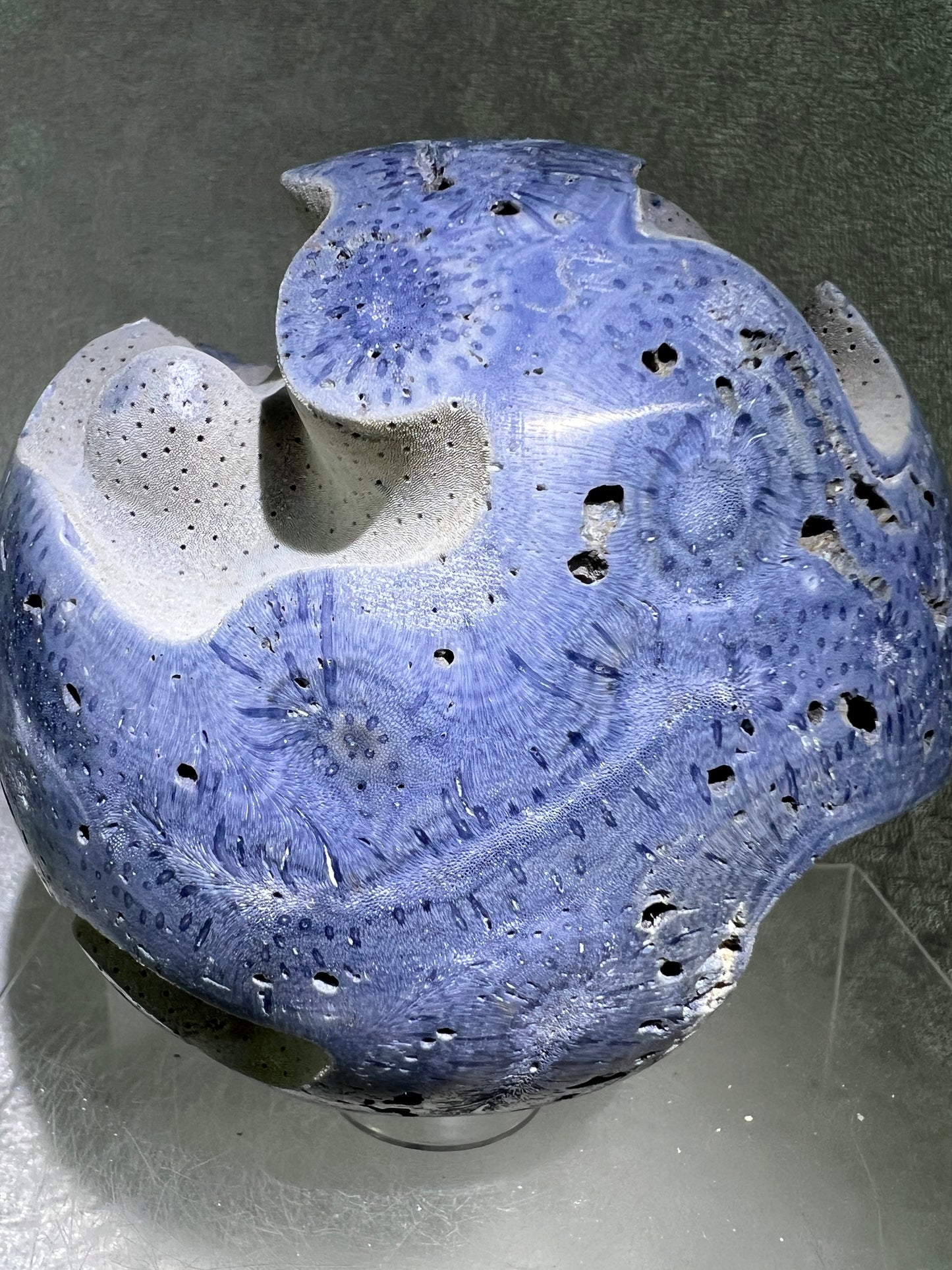 Blue Coral Sphere. Huge 108mm! Amazing Fossilized Heliopora Coerulea. Gorgeous Blue Ridge Coral Centerpiece Display Sphere