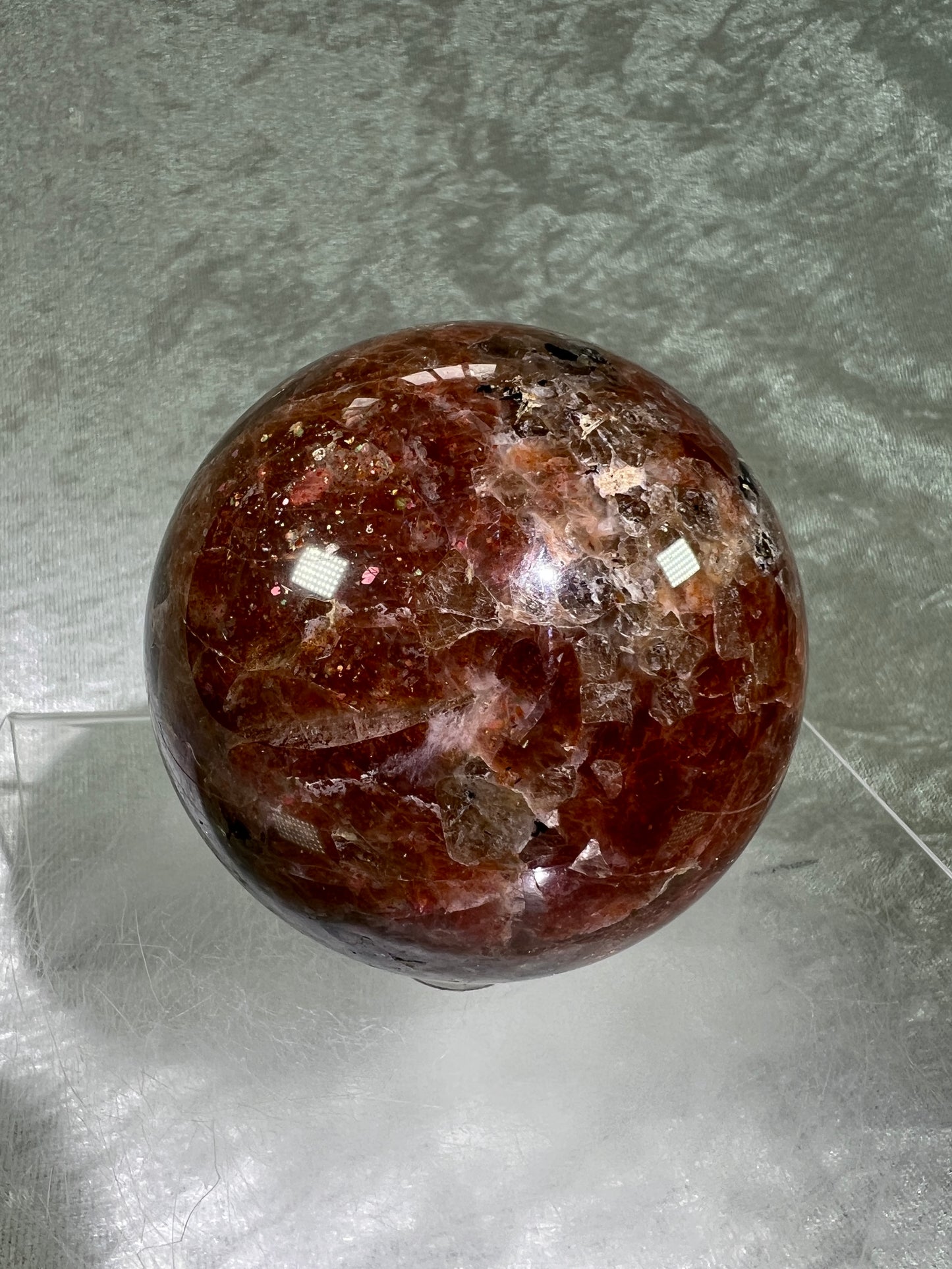 Sunstone Crystal Sphere. 72mm. Gorgeous Confetti Sunstone Sphere. High Quality Display Crystal