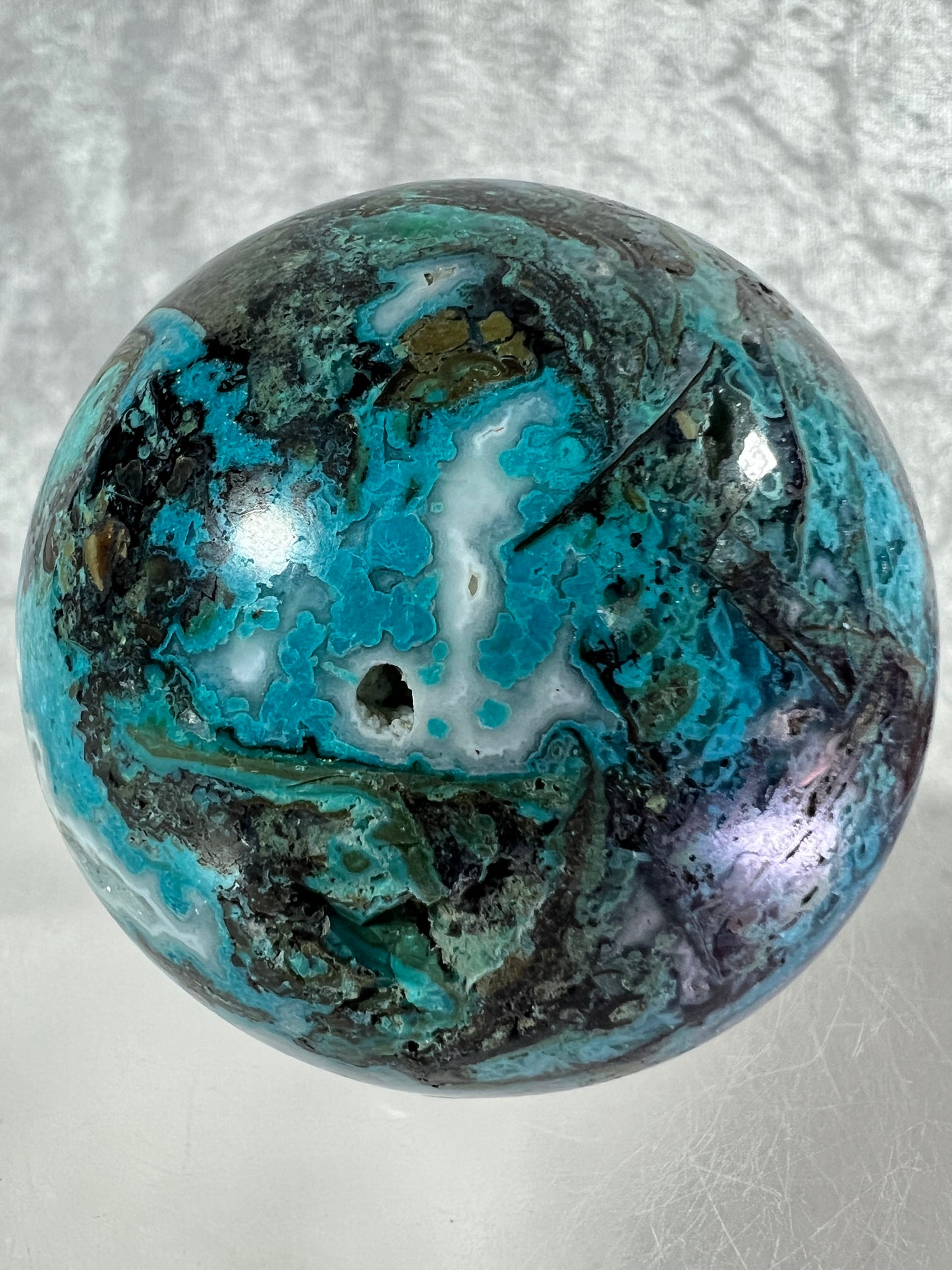 Chrysocolla Druzy Sphere. 56mm. Amazing Druzy With Bright Colors. Gorgeous Rare Display Sphere.