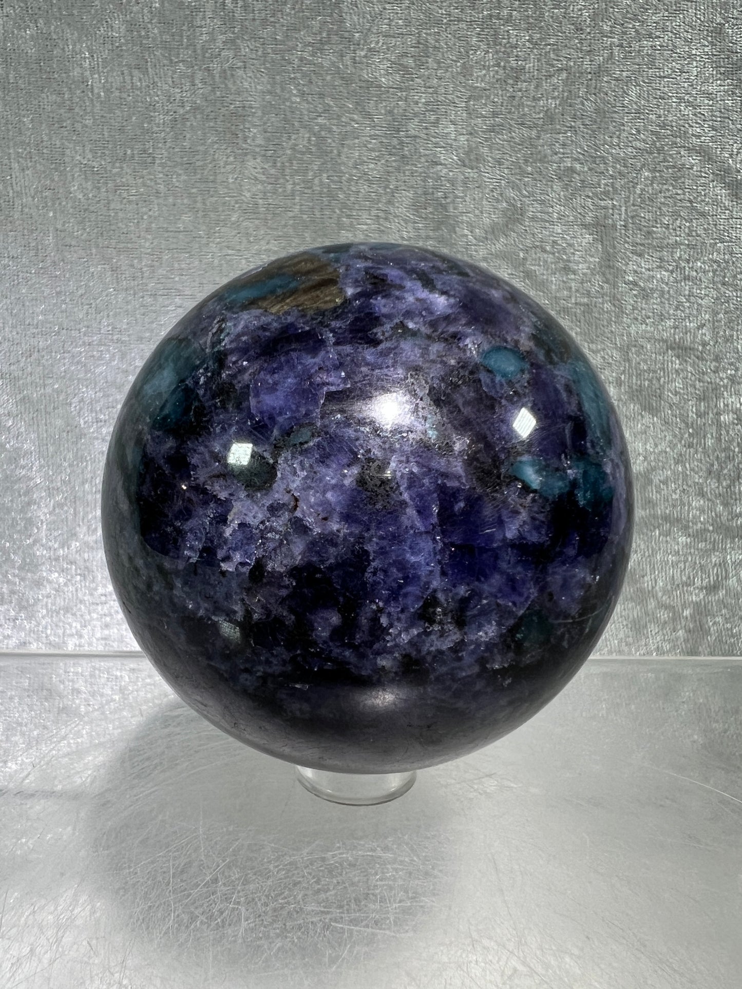 Iolite Crystal Sphere. 62mm. Gorgeous Rare Water Sapphire From Madagascar. Incredible Rare Cordierite Display Sphere.