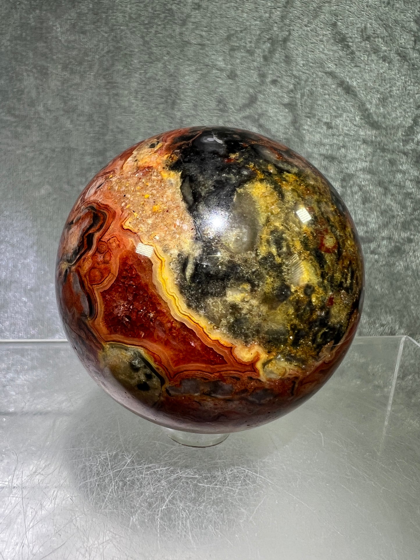 Crazy Lace Agate Sphere. 63mm. Gorgeous Colors And Druzy On This Sphere. Amazing Indonesian Crazy Lace Display Sphere