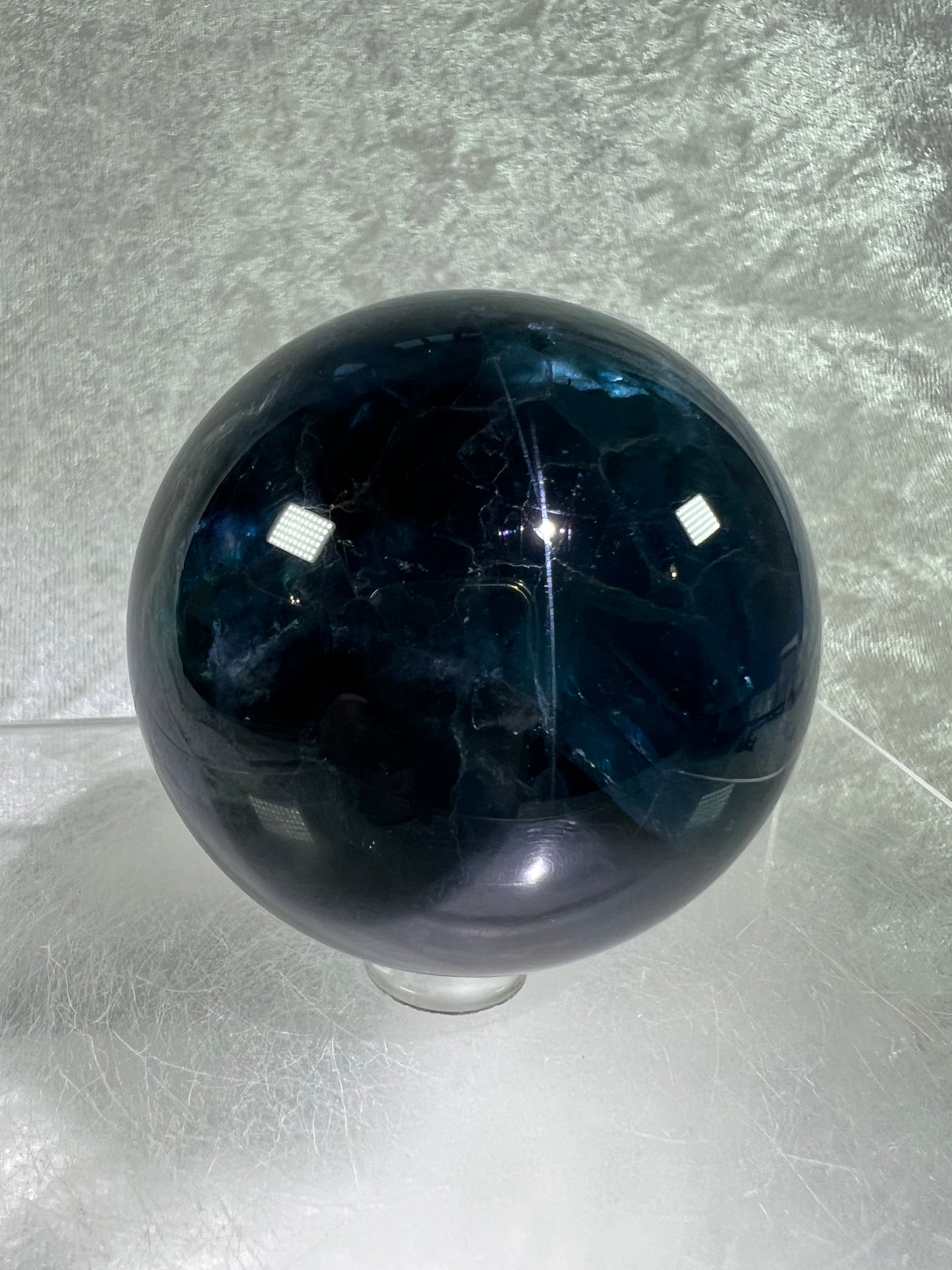 Blue Fluorite Sphere. 60mm. Gorgeous Rare Blue Fluorite. Beautiful Display Sphere With Rainbows.