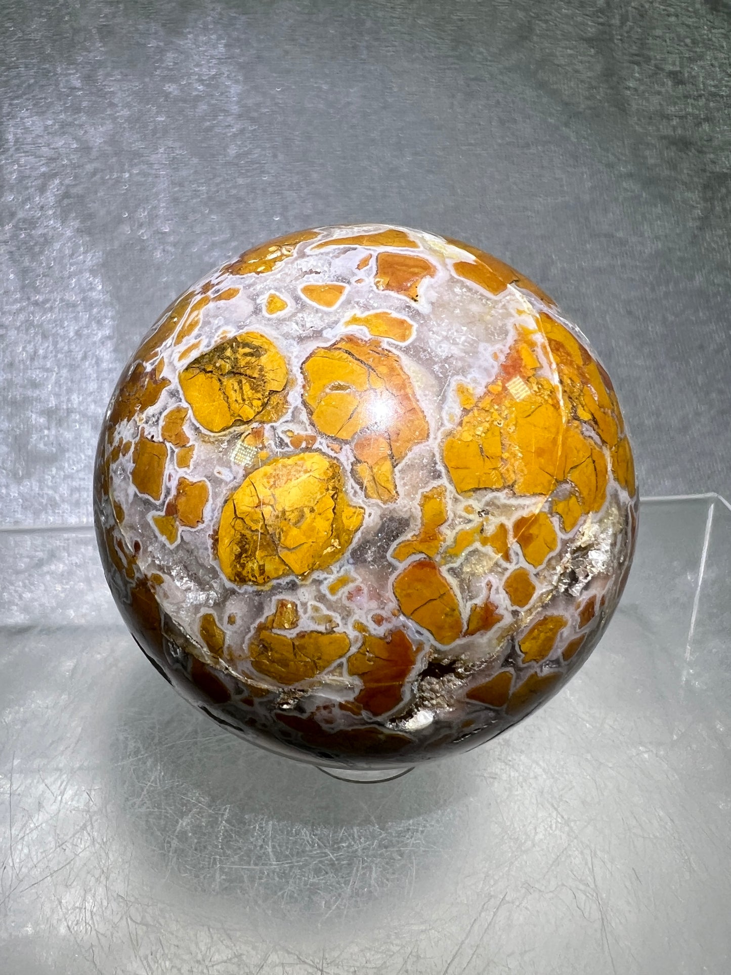 Indonesian East Java Plume Agate Sphere. 59mm. Very Rare Display Sphere. Amazing Druzy, Colors, And Patterns