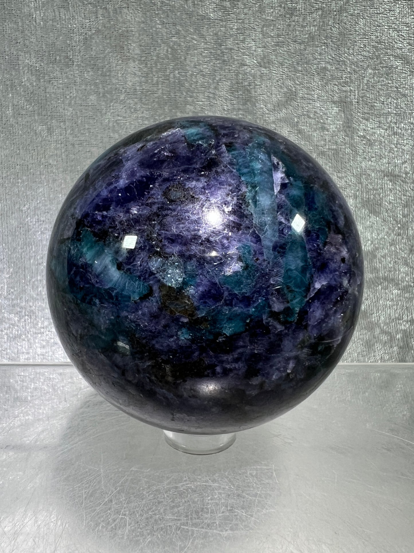 Iolite Crystal Sphere. 62mm. Gorgeous Rare Water Sapphire From Madagascar. Incredible Rare Cordierite Display Sphere.