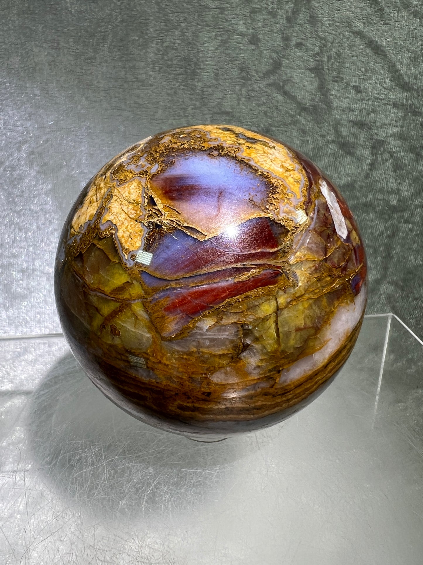 Pietersite Crystal Sphere. 67mm. Gorgeous Rare Red Pietersite Crystal. High Quality Flashy Display Sphere.