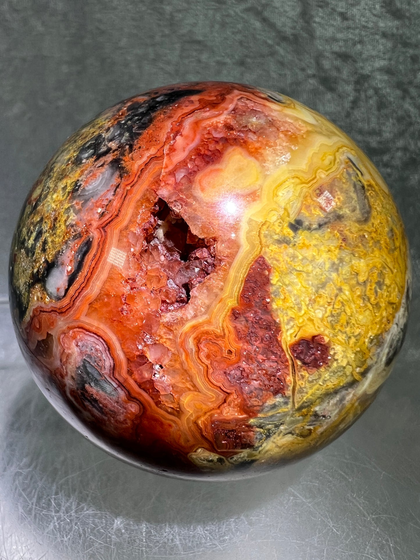 Crazy Lace Agate Sphere. 63mm. Gorgeous Colors And Druzy On This Sphere. Amazing Indonesian Crazy Lace Display Sphere