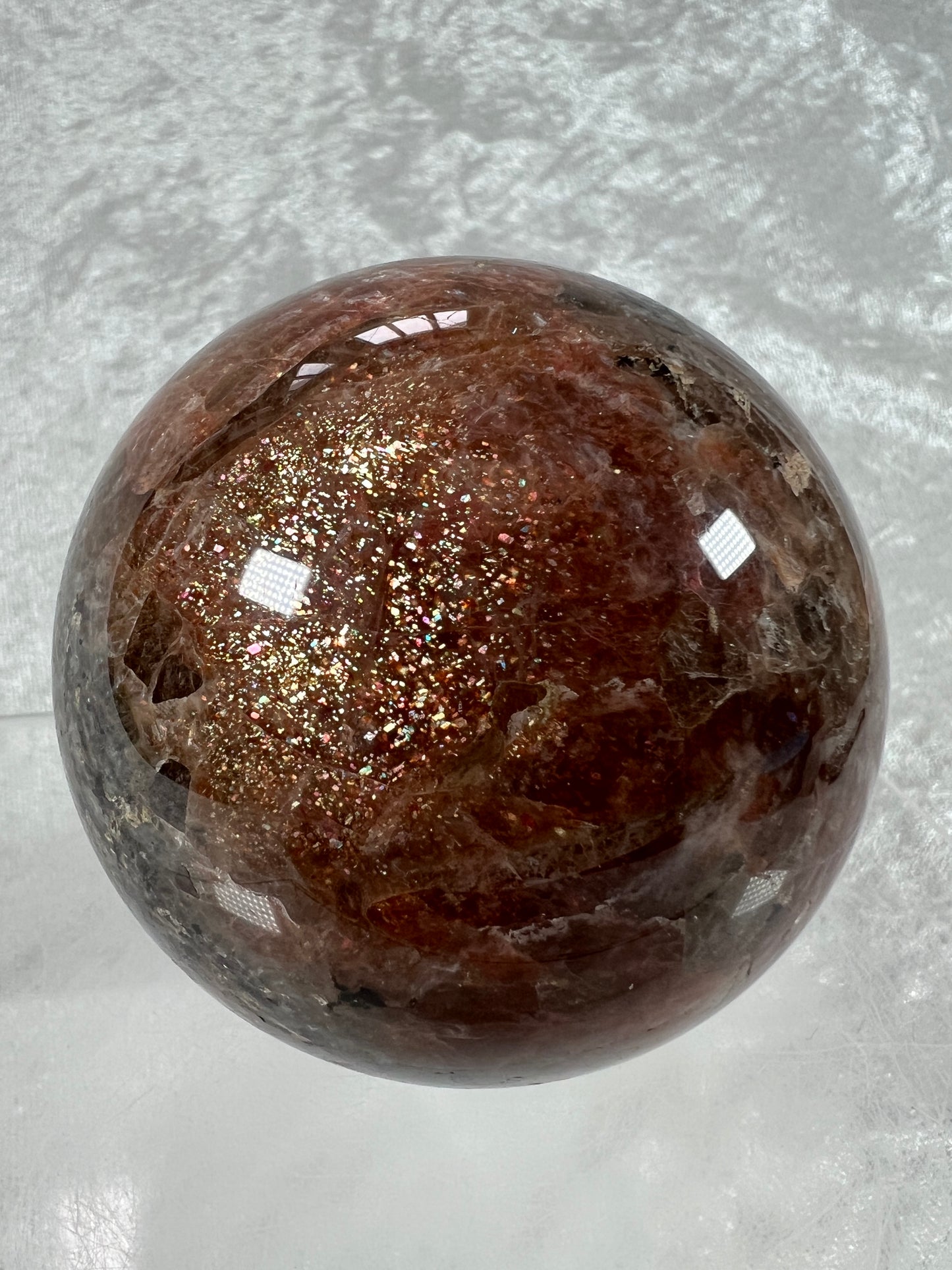 Sunstone Crystal Sphere. 72mm. Gorgeous Confetti Sunstone Sphere. High Quality Display Crystal