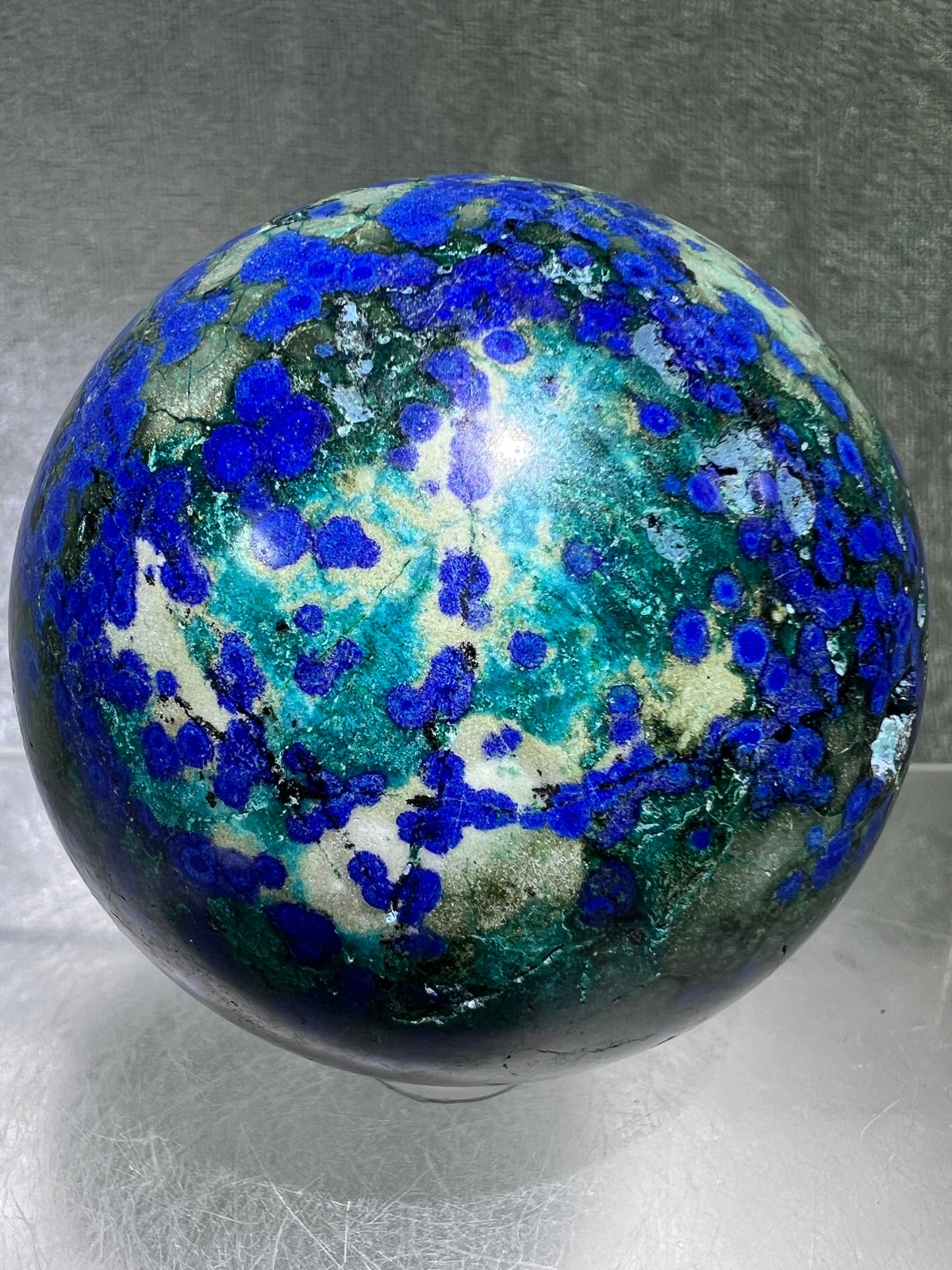 Azurite and Malachite Crystal Sphere. 64mm. Beautiful Deep Colors And Patterns. Awesome Druzy Display Piece!