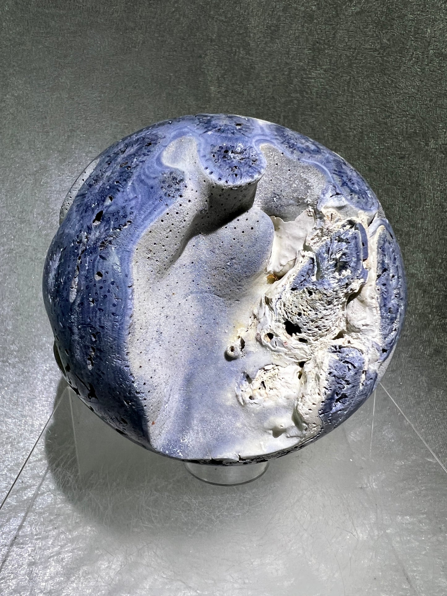 Blue Coral Sphere. Huge 108mm! Amazing Fossilized Heliopora Coerulea. Gorgeous Blue Ridge Coral Centerpiece Display Sphere