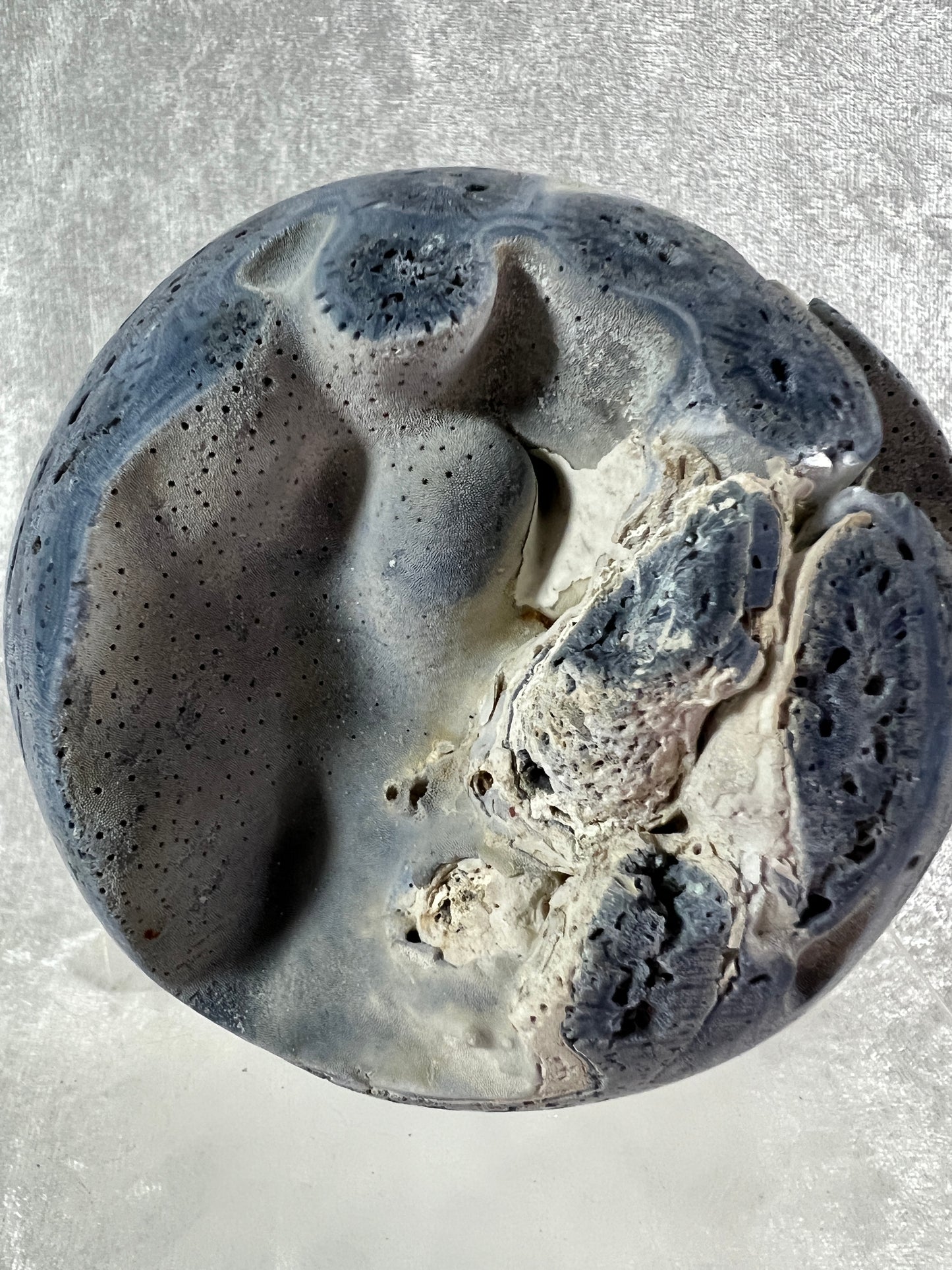 Blue Coral Sphere. Huge 108mm! Amazing Fossilized Heliopora Coerulea. Gorgeous Blue Ridge Coral Centerpiece Display Sphere