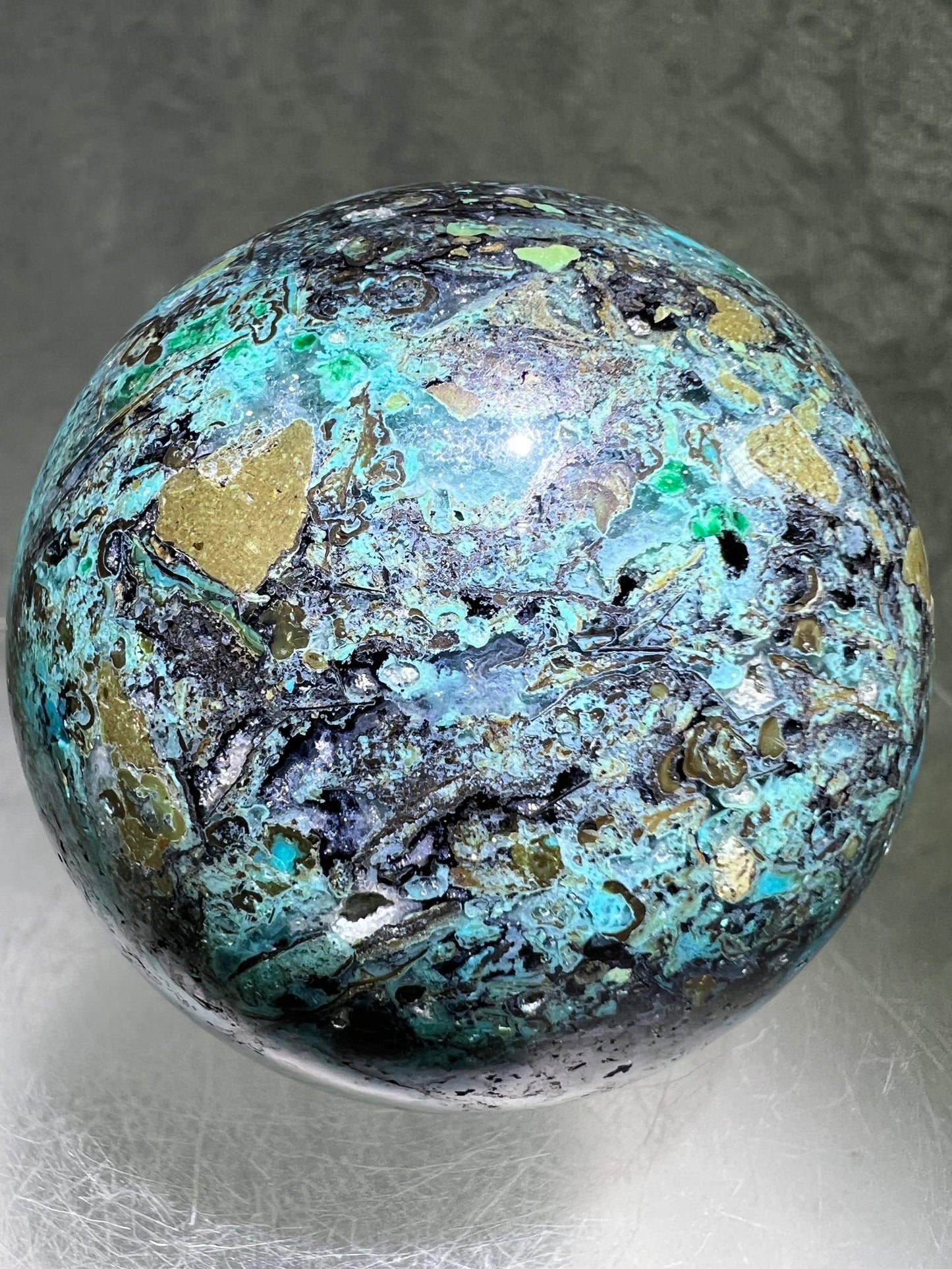 Chrysocolla Druzy Sphere. 56mm. Amazing Druzy With Bright Colors. Gorgeous Rare Display Sphere.