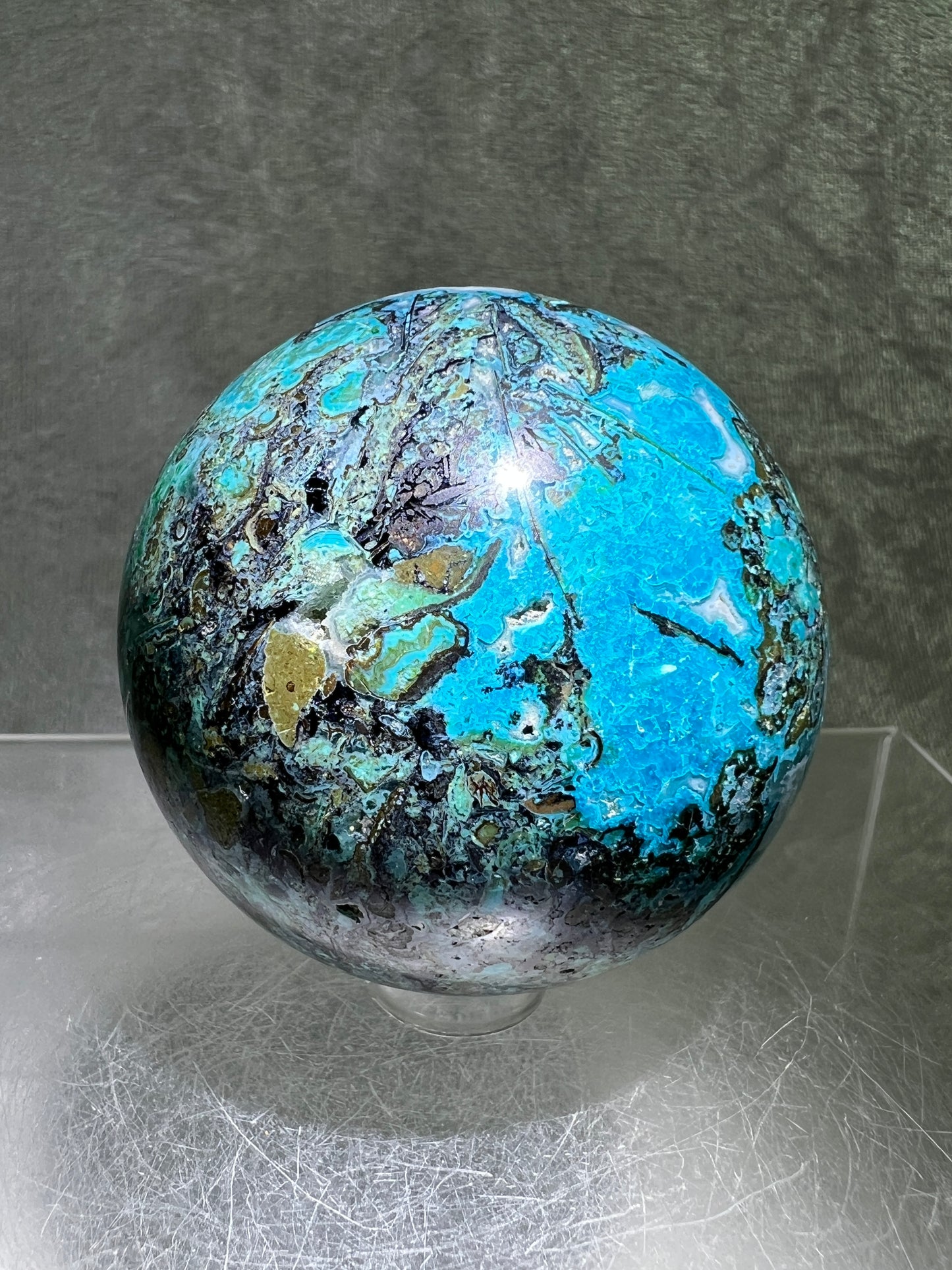 Chrysocolla Druzy Sphere. 56mm. Amazing Druzy With Bright Colors. Gorgeous Rare Display Sphere.