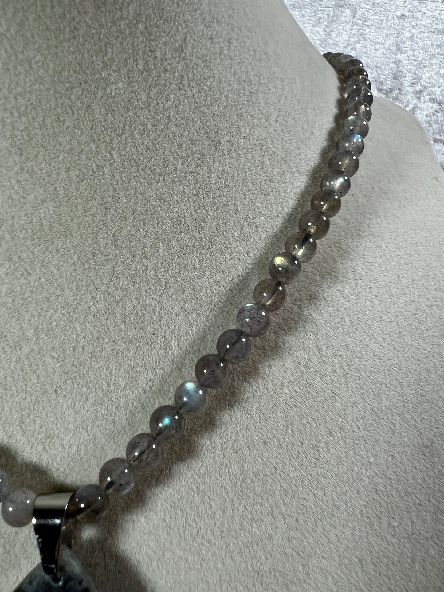 Labradorite Crystal Pendant. Stunning High Quality Jewelry. Custom Made Labradorite Beaded Necklace