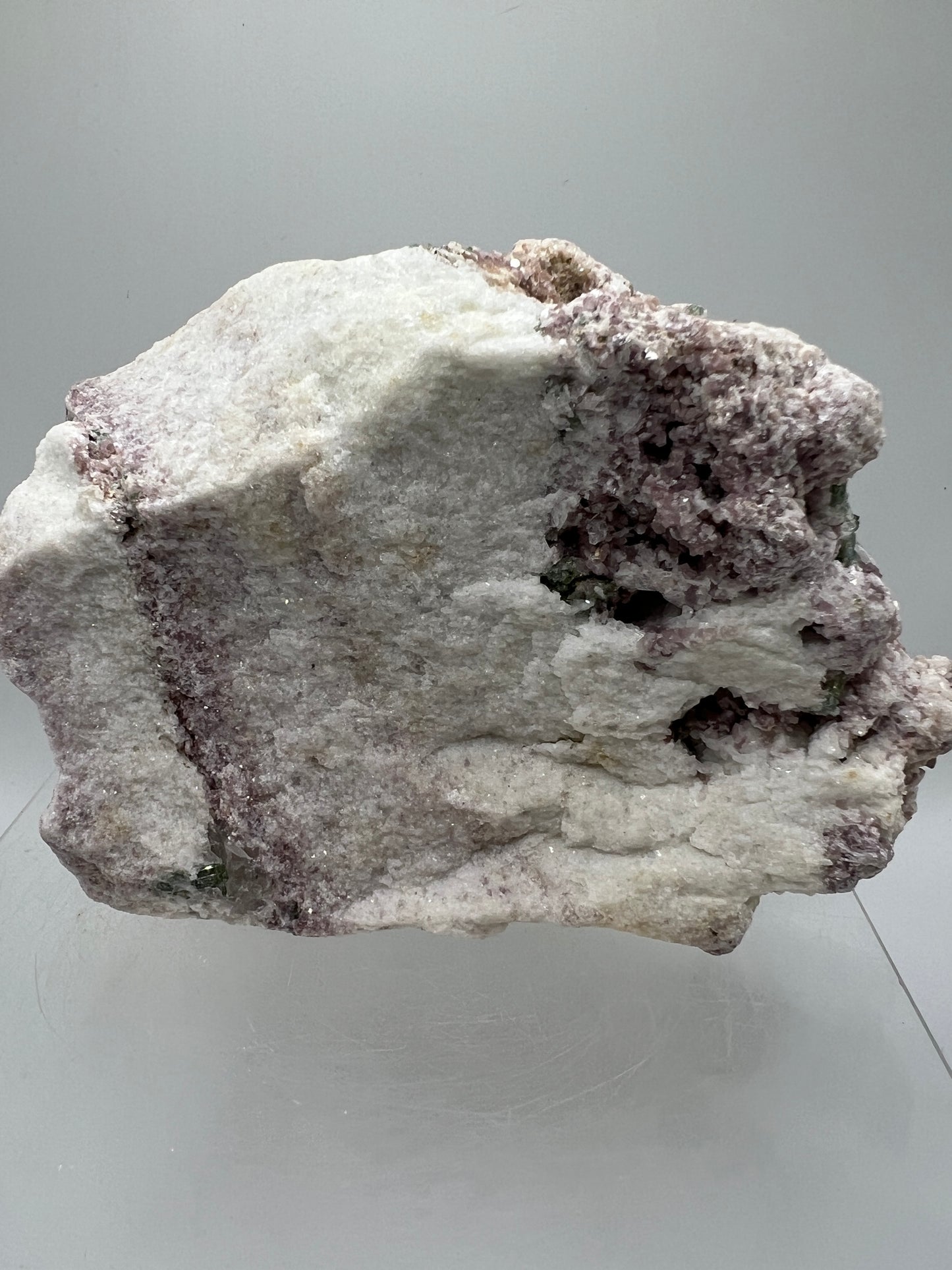 Lepidolite and Green Tourmaline Specimen. Gorgeous Mineral Cluster From Brazil. Lots Of Flash And Crystallization. Beautiful Color Contrasts.