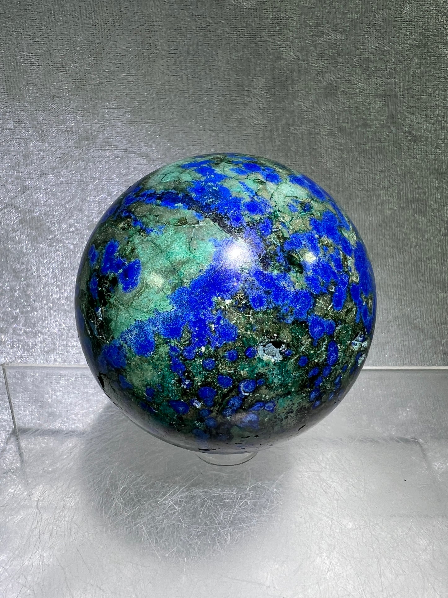 Azurite and Malachite Crystal Sphere. 64mm. Beautiful Deep Colors And Patterns. Awesome Druzy Display Piece!