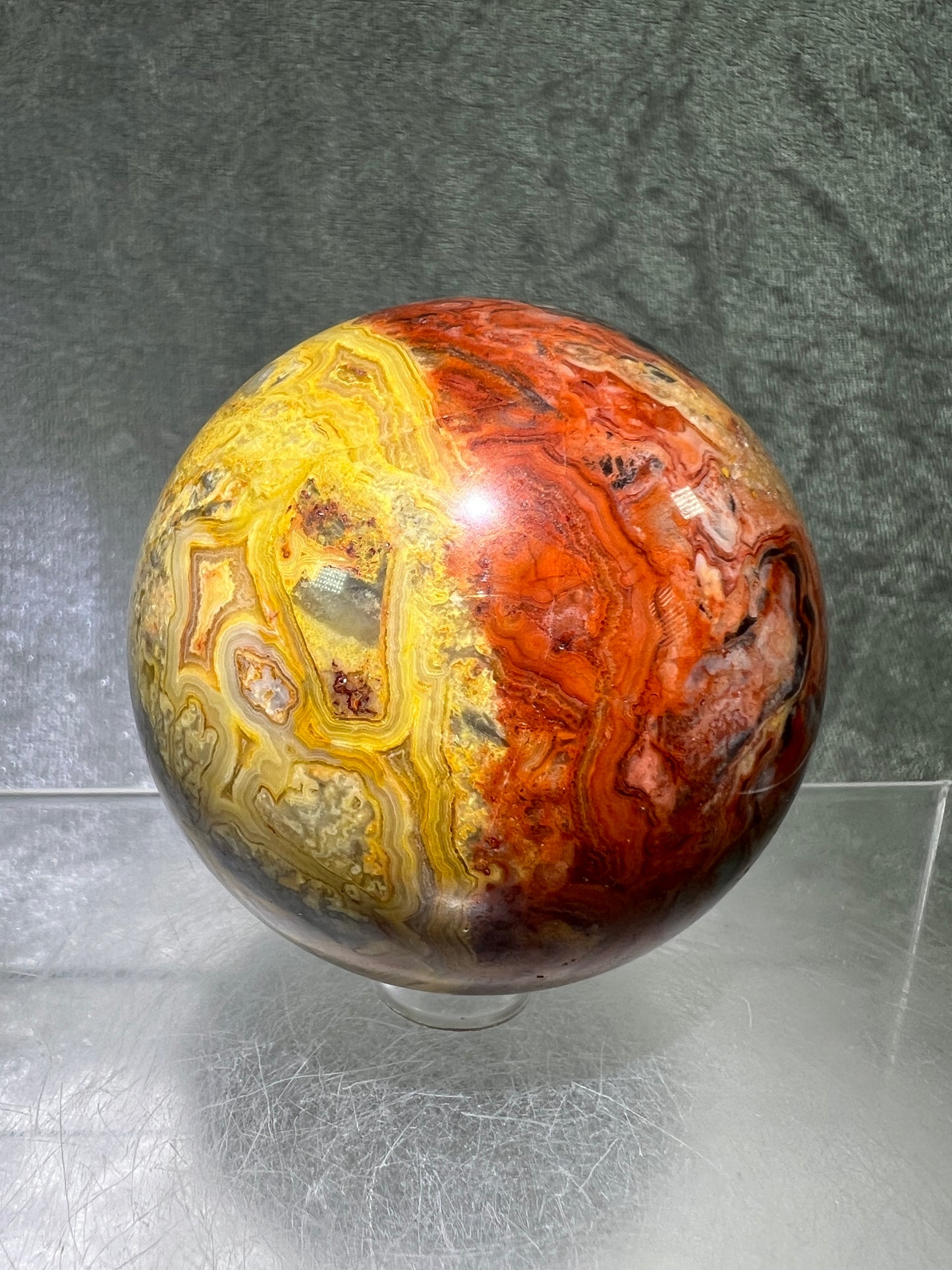 Crazy Lace Agate Sphere. 63mm. Gorgeous Colors And Druzy On This Sphere. Amazing Indonesian Crazy Lace Display Sphere