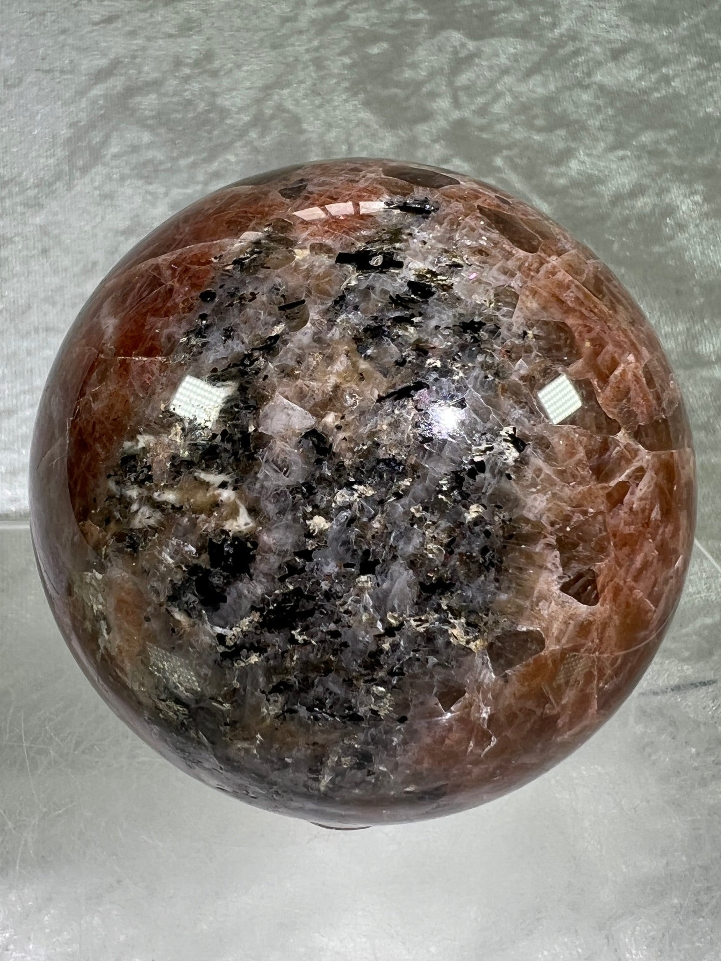 Sunstone Crystal Sphere. 72mm. Gorgeous Confetti Sunstone Sphere. High Quality Display Crystal