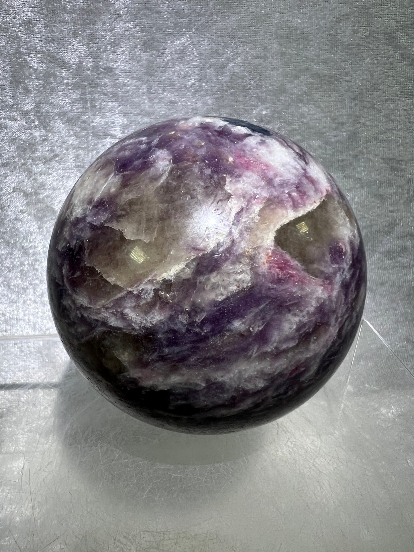 Unicorn Crystal Sphere. 77mm. All Natural Rare Display Sphere. Amazing Colorful Inclusions.