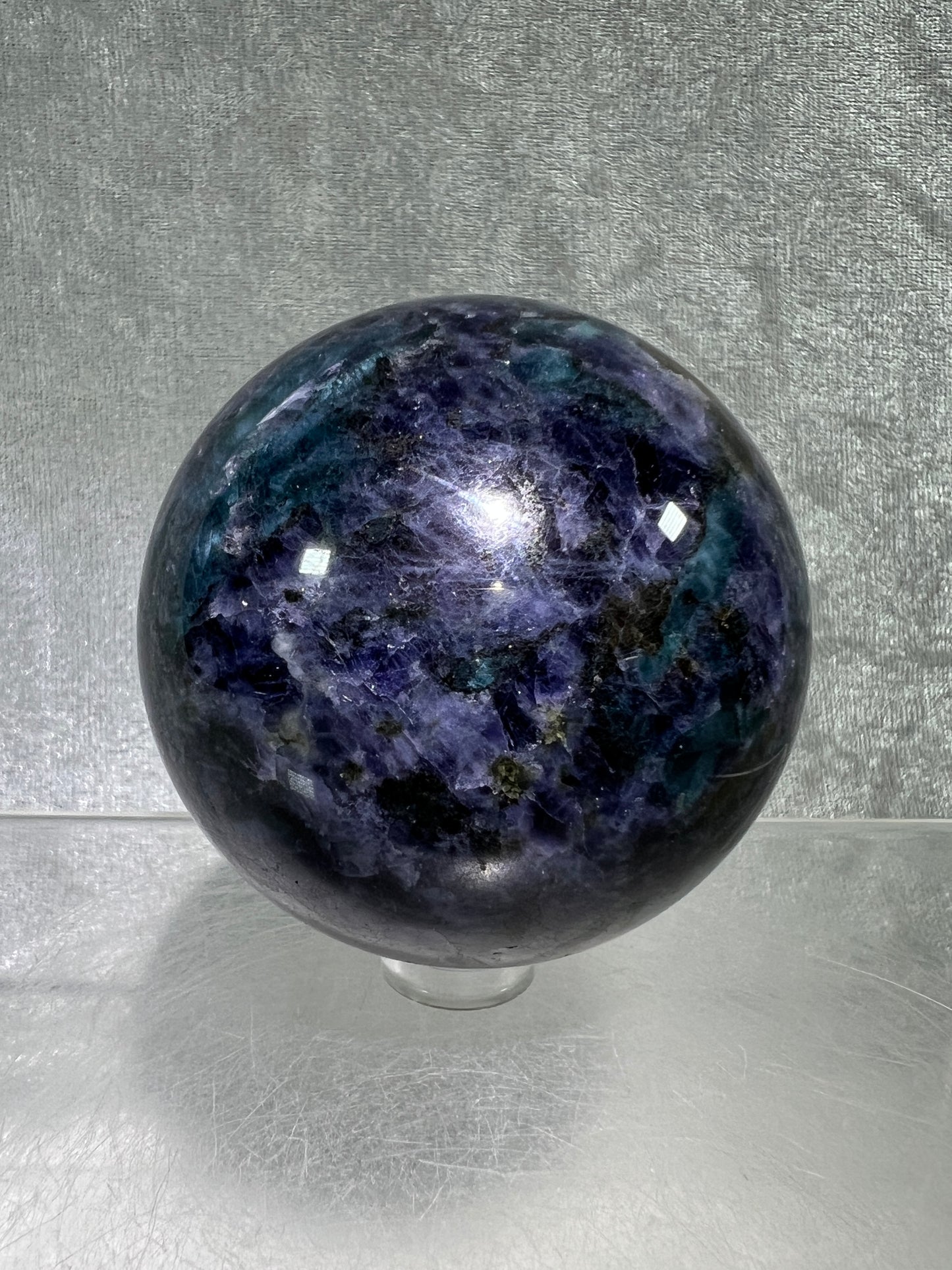 Iolite Crystal Sphere. 62mm. Gorgeous Rare Water Sapphire From Madagascar. Incredible Rare Cordierite Display Sphere.