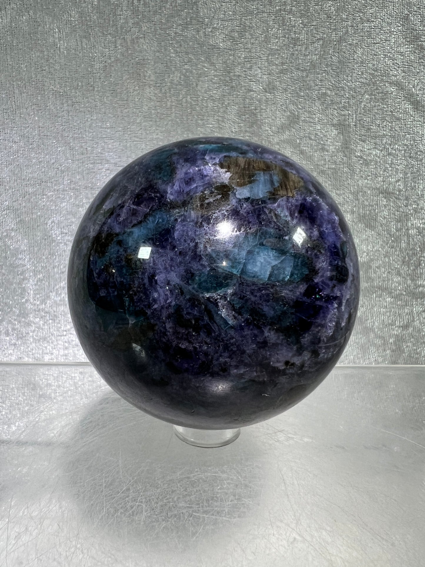 Iolite Crystal Sphere. 62mm. Gorgeous Rare Water Sapphire From Madagascar. Incredible Rare Cordierite Display Sphere.