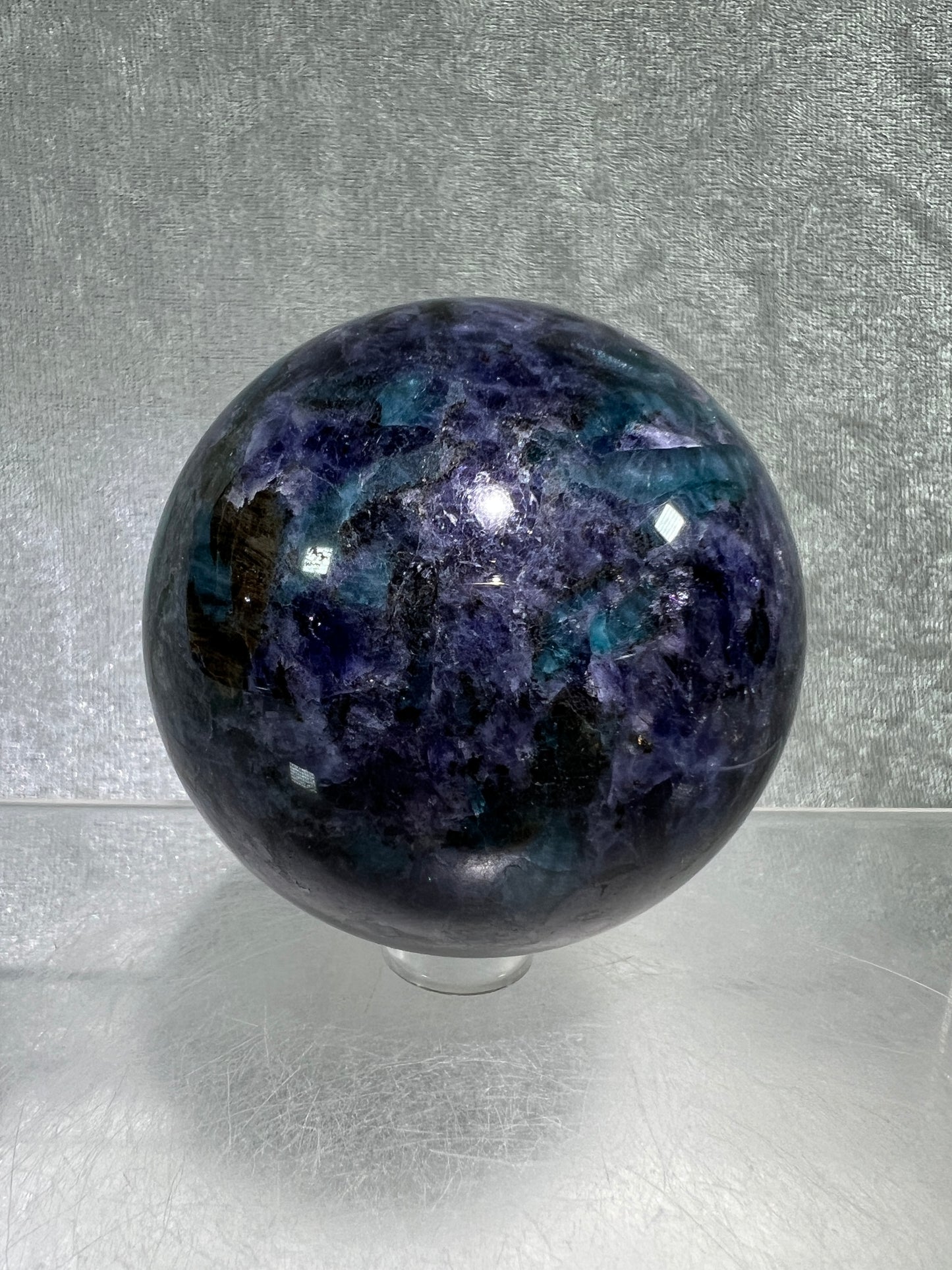 Iolite Crystal Sphere. 62mm. Gorgeous Rare Water Sapphire From Madagascar. Incredible Rare Cordierite Display Sphere.
