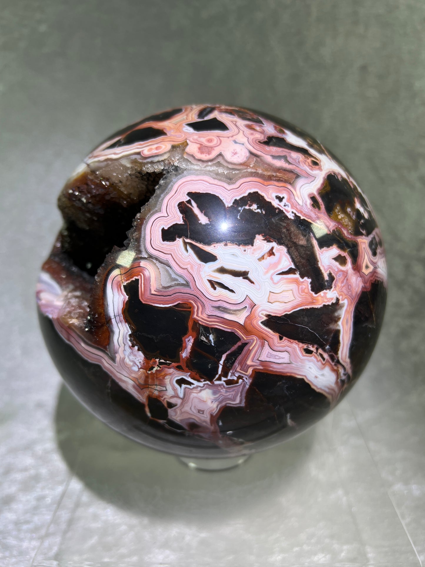 Laguna Agate Druzy Sphere. 153mm, 9.7 lbs. Massive Rare Display Sphere. Absolute Show Stopper, One Of A Kind!
