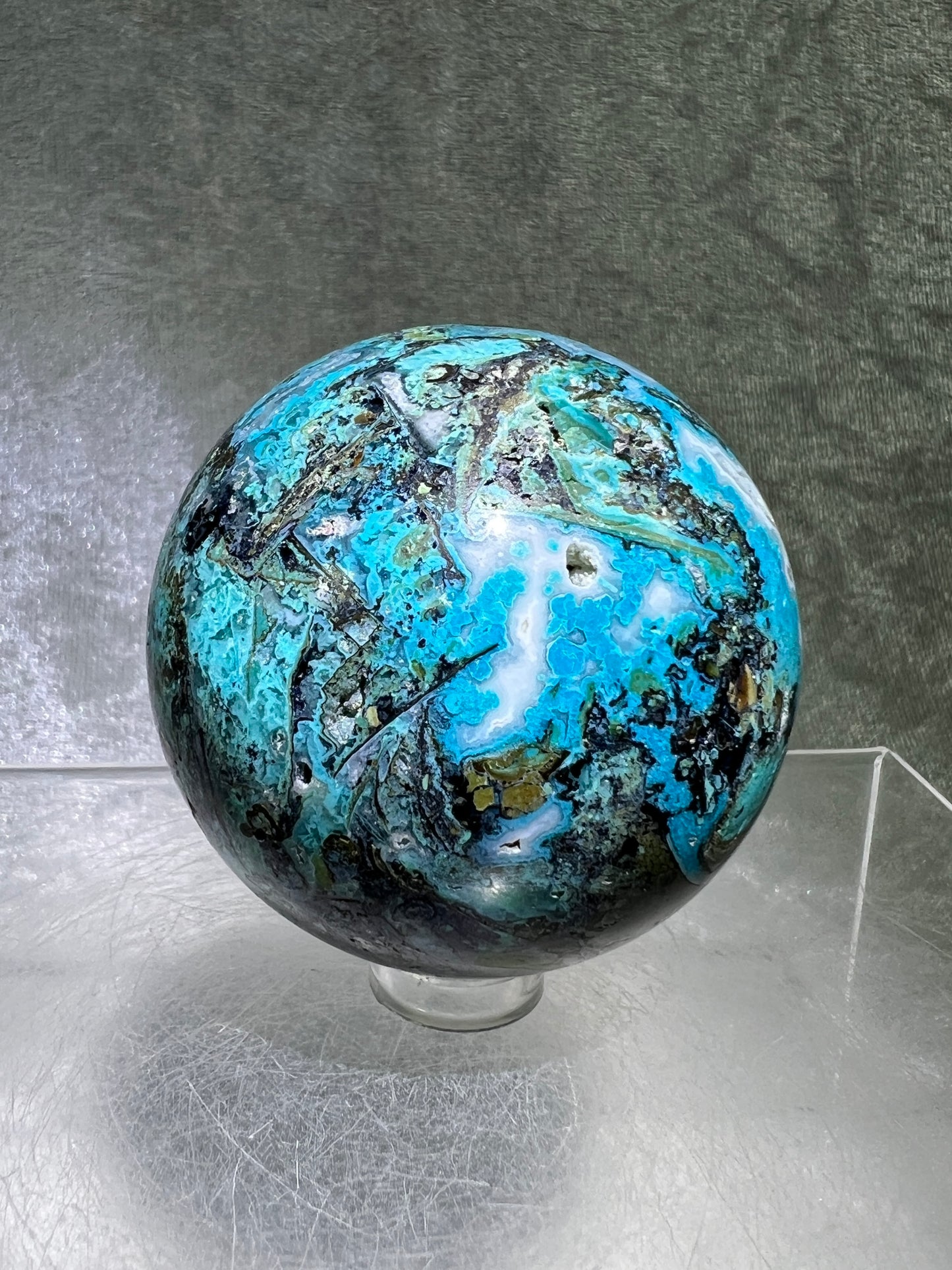 Chrysocolla Druzy Sphere. 56mm. Amazing Druzy With Bright Colors. Gorgeous Rare Display Sphere.