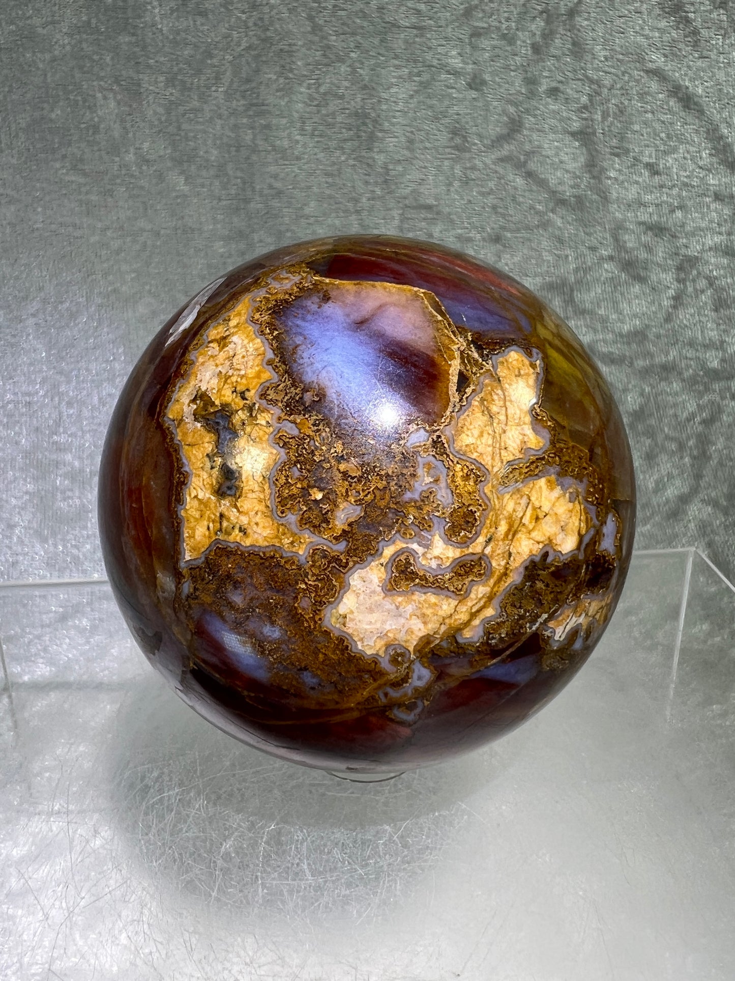 Pietersite Crystal Sphere. 67mm. Gorgeous Rare Red Pietersite Crystal. High Quality Flashy Display Sphere.