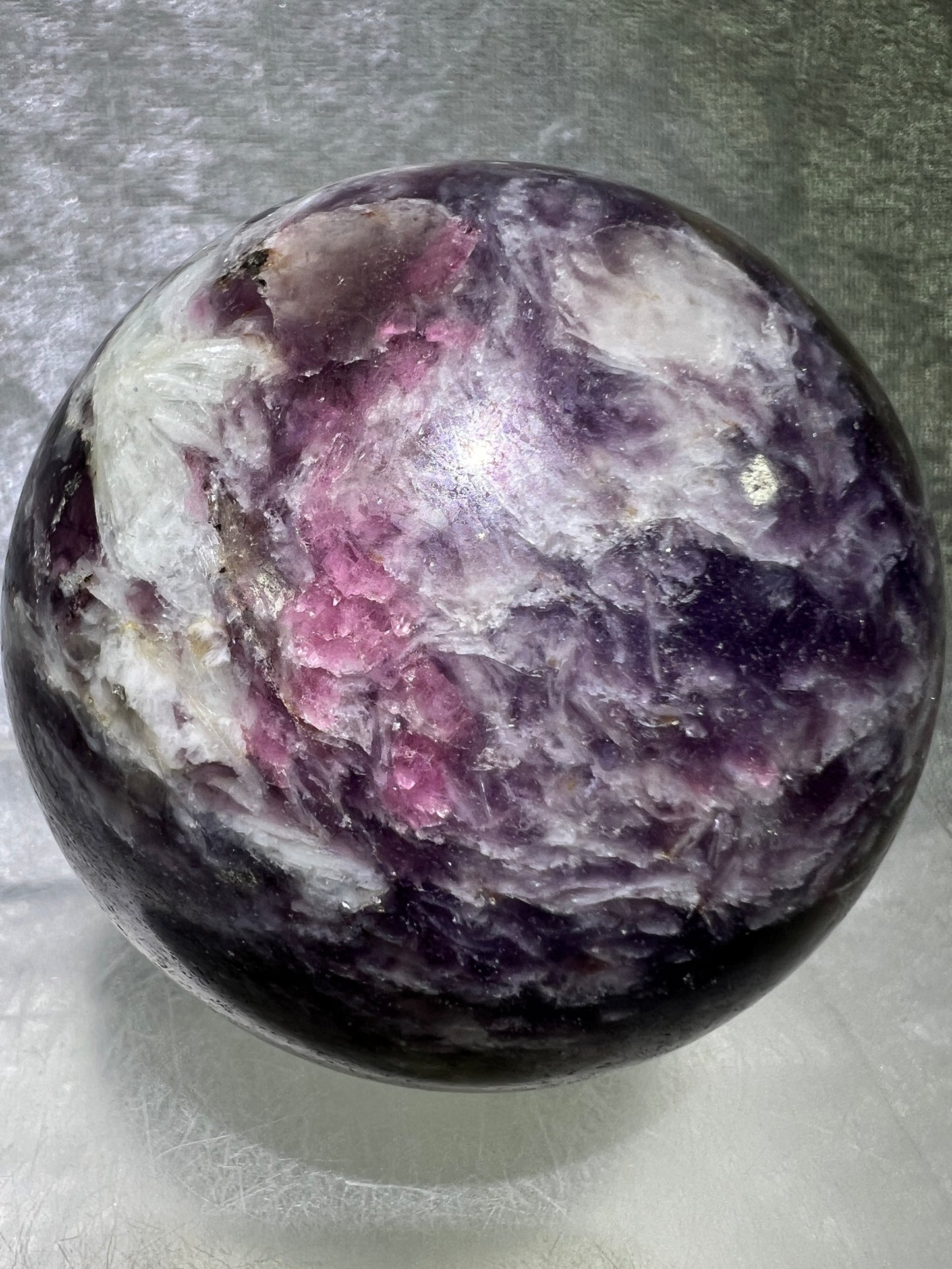 Unicorn Crystal Sphere. 77mm. All Natural Rare Display Sphere. Amazing Colorful Inclusions.