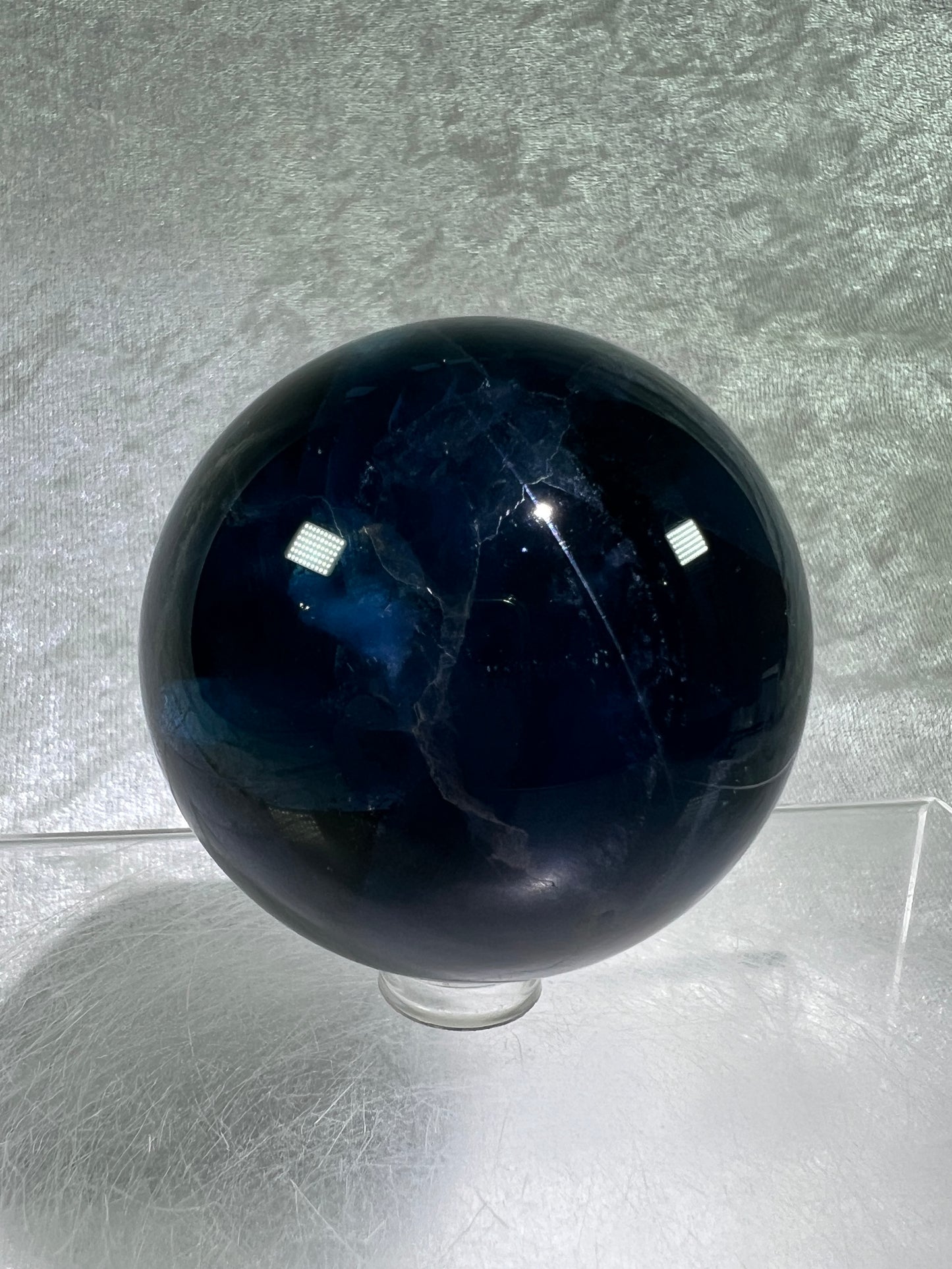 Blue Fluorite Sphere. 60mm. Gorgeous Rare Blue Fluorite. Beautiful Display Sphere With Rainbows.