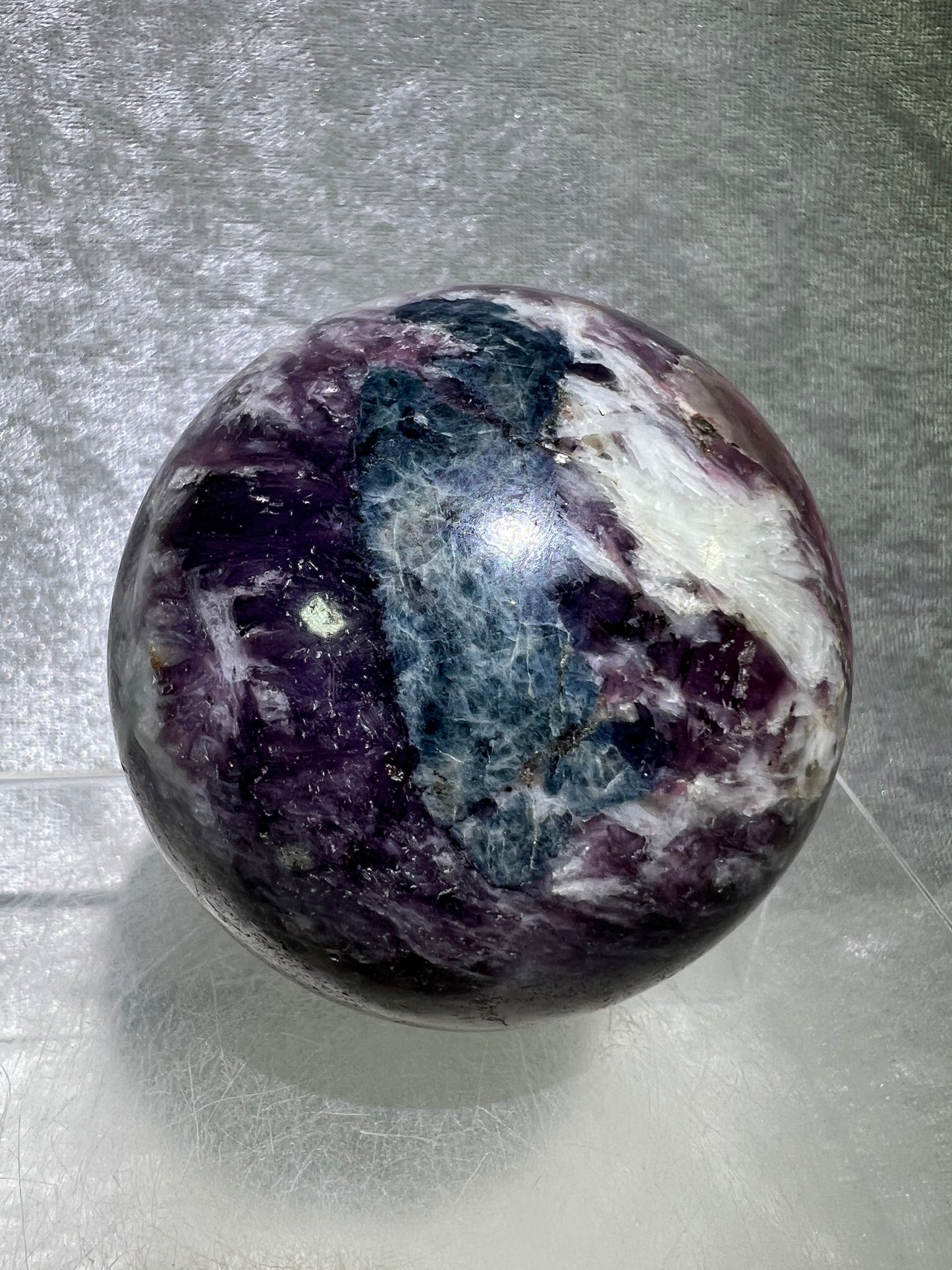 Unicorn Crystal Sphere. 77mm. All Natural Rare Display Sphere. Amazing Colorful Inclusions.