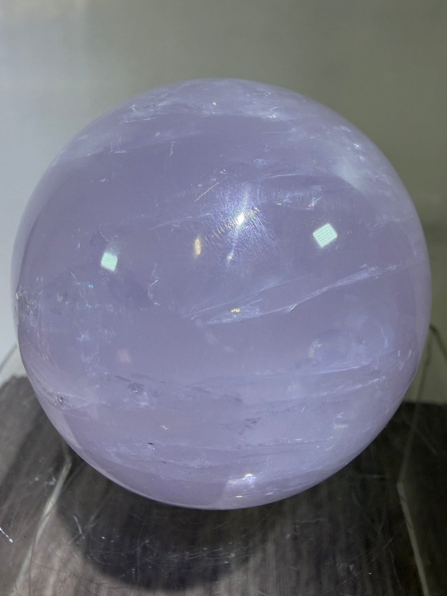 Lavender Rose Quartz Sphere. Rare Color Rose Quartz With Rainbows And Asterisms. High Quality Display Sphere.