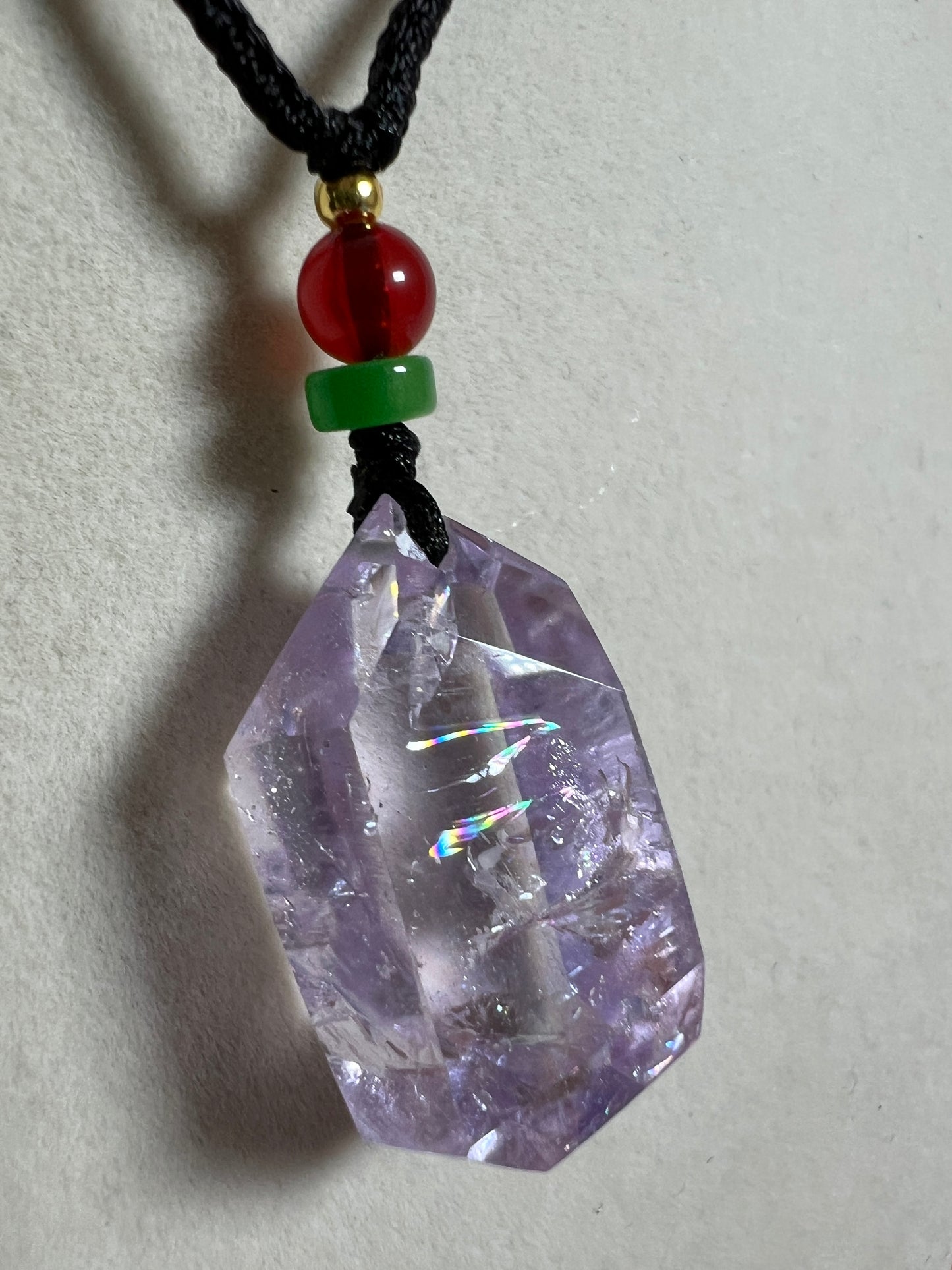 Amethyst Pendant With Stunning Rainbows. Incredible One Of A Kind Necklace. High Quality Polished Amethyst Jewelry