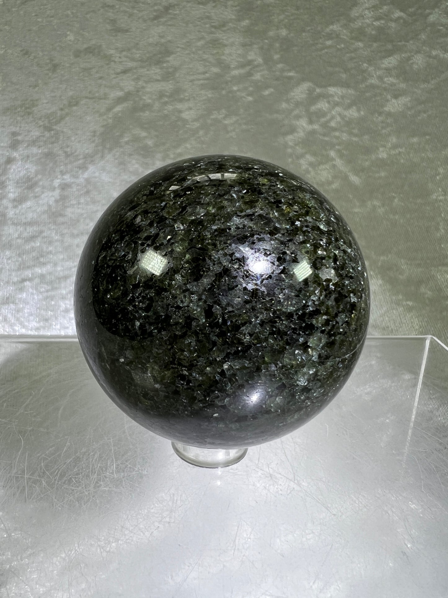 Peridot Olivine Sphere. Rare Peridot In Matrix Sphere. Gorgeous Green Gem Flash