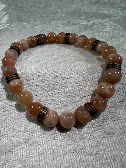 Peach Moonstone Bead Bracelet. 8mm. Gorgeous Crystal Bracelet With Amazing Spacers.