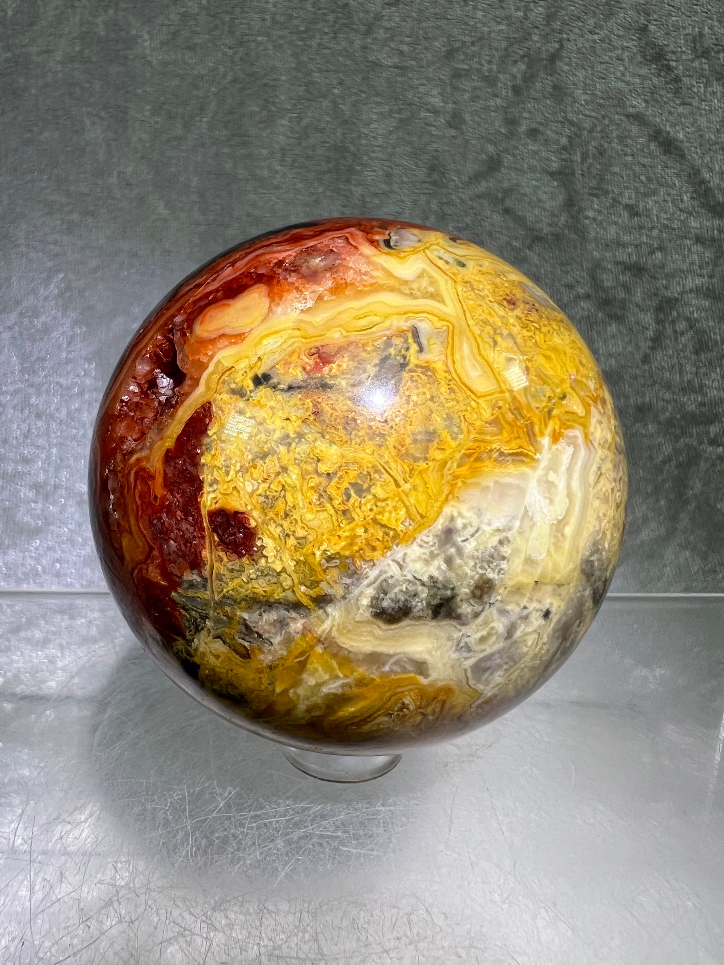 Crazy Lace Agate Sphere. 63mm. Gorgeous Colors And Druzy On This Sphere. Amazing Indonesian Crazy Lace Display Sphere