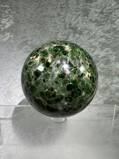 Diopside Crystal Sphere. 69mm. Very Rare And High Quality Display Sphere. Lots Of Beautiful Flash