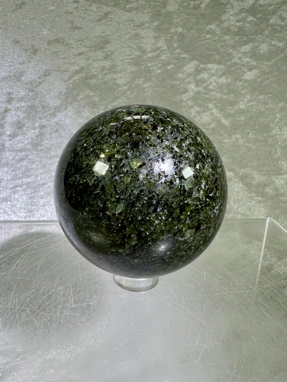 Peridot Olivine Sphere. Rare Peridot In Matrix Sphere. Gorgeous Green Gem Flash