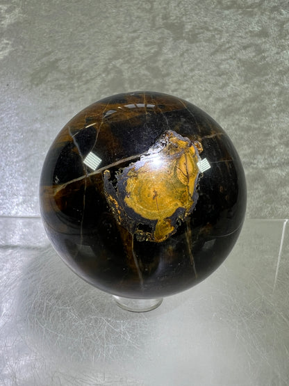 Blue Tigers Eye Sphere. Rare Blue And Gold Hawks Eye Crystal. Beautiful Colors And Flash