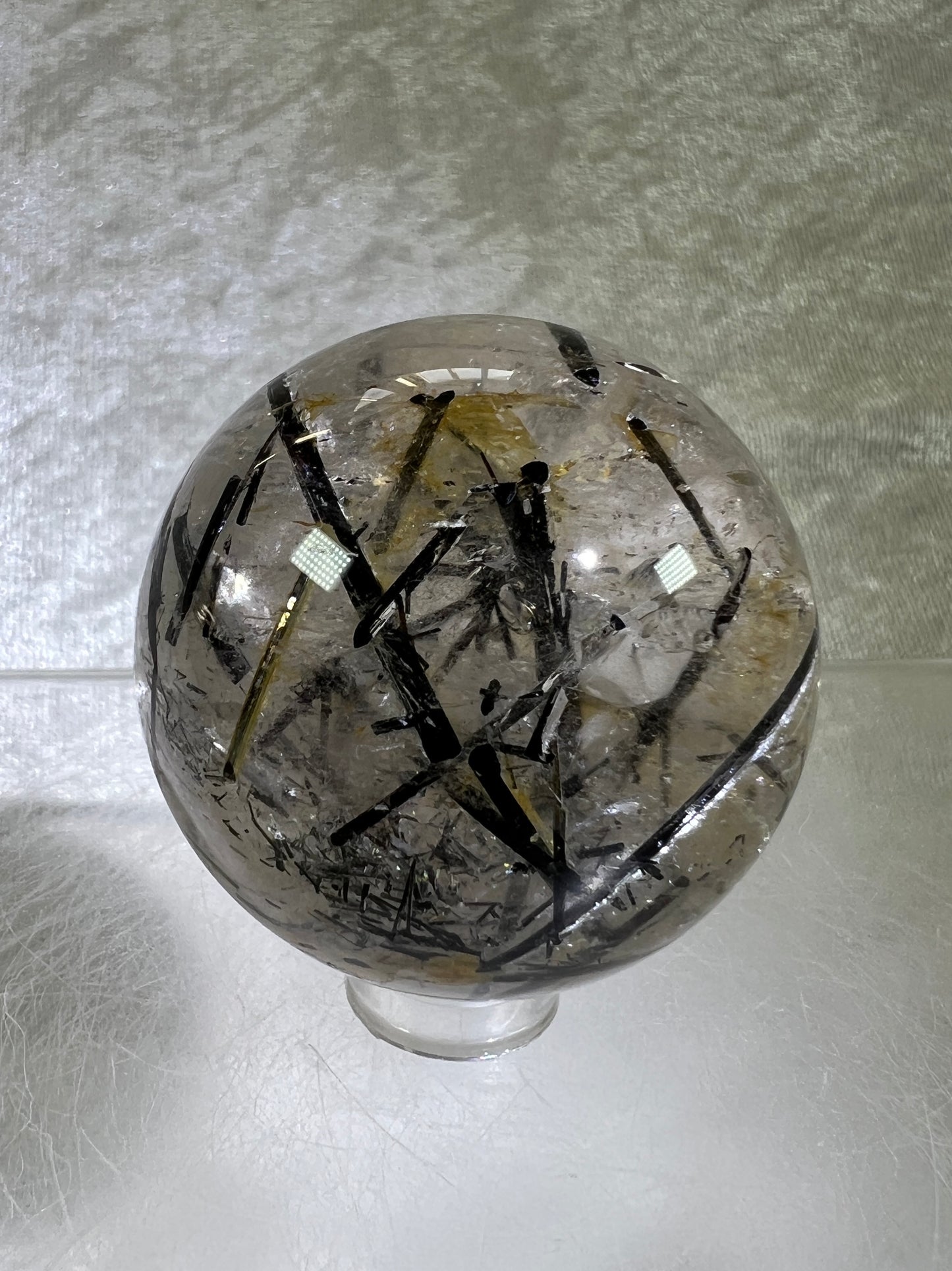 Black Tourmaline Quartz Sphere. Incredible Black Rutile Sphere. Tourmalinated Quartz Display Crystal