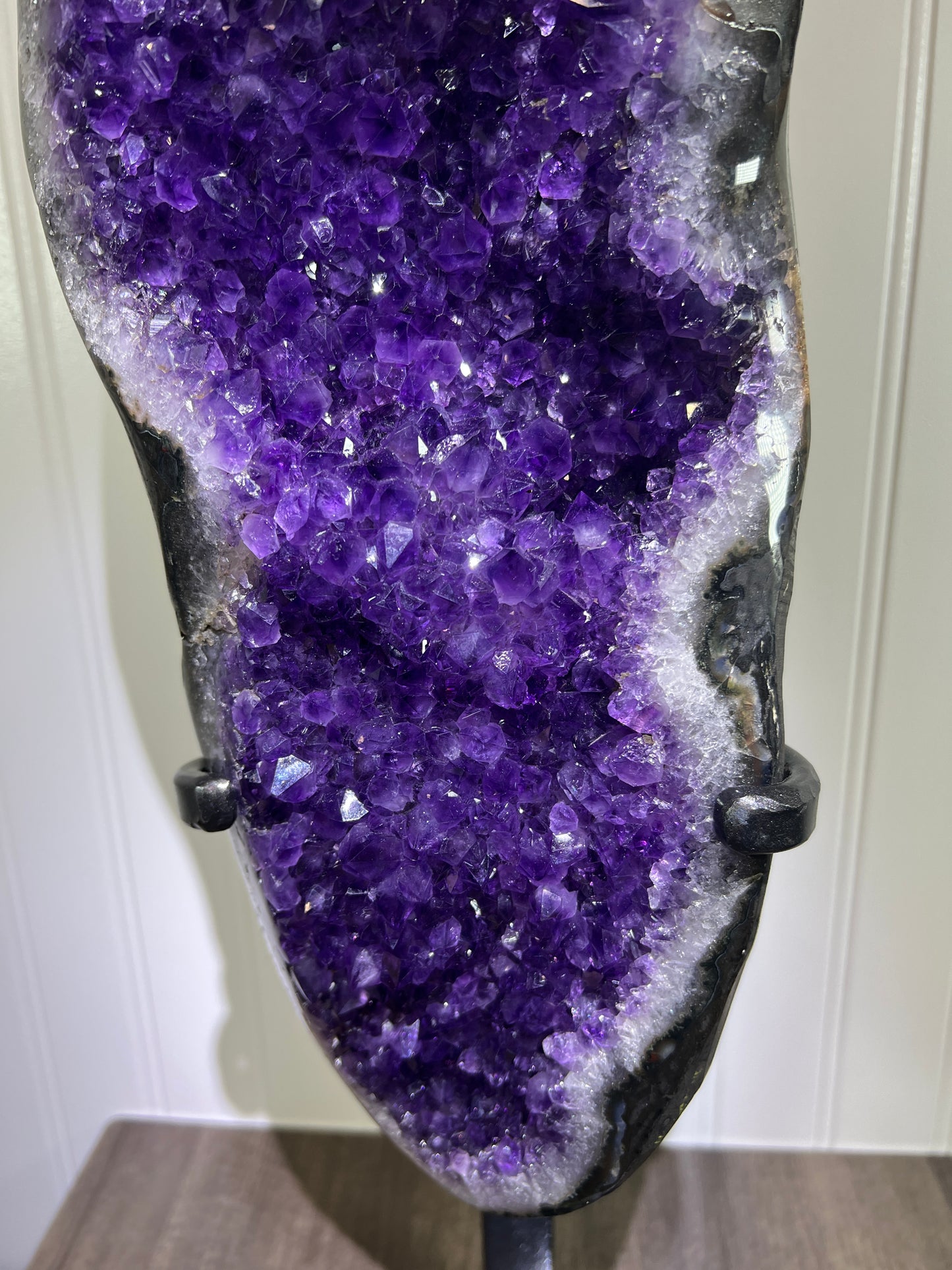 Amethyst Geode Specimen. Extra Large Uruguayan Specimen. Gorgeous Top Quality Statement Piece! Custom Made Steel Stand